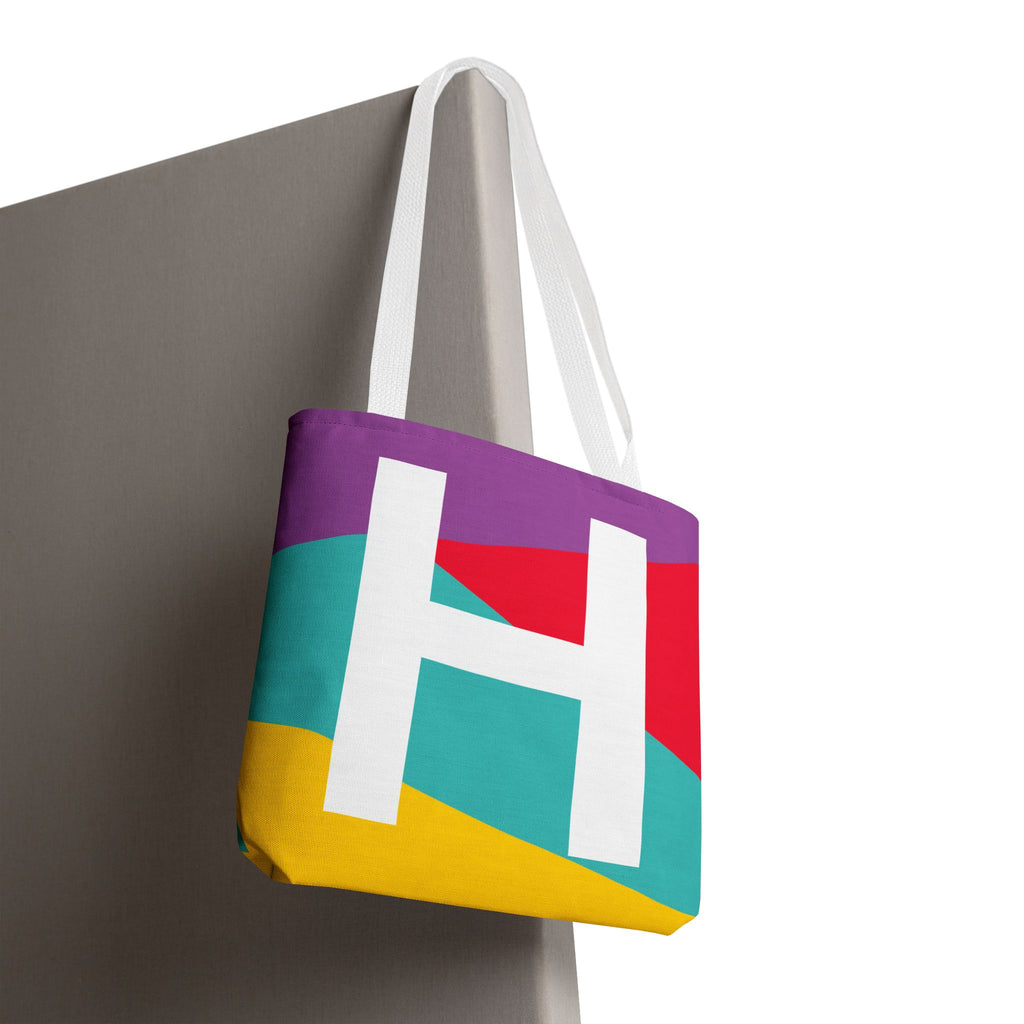 Monogram 'H' Colorblock Tote Bag — Personalized Initial H Shoulder Tote