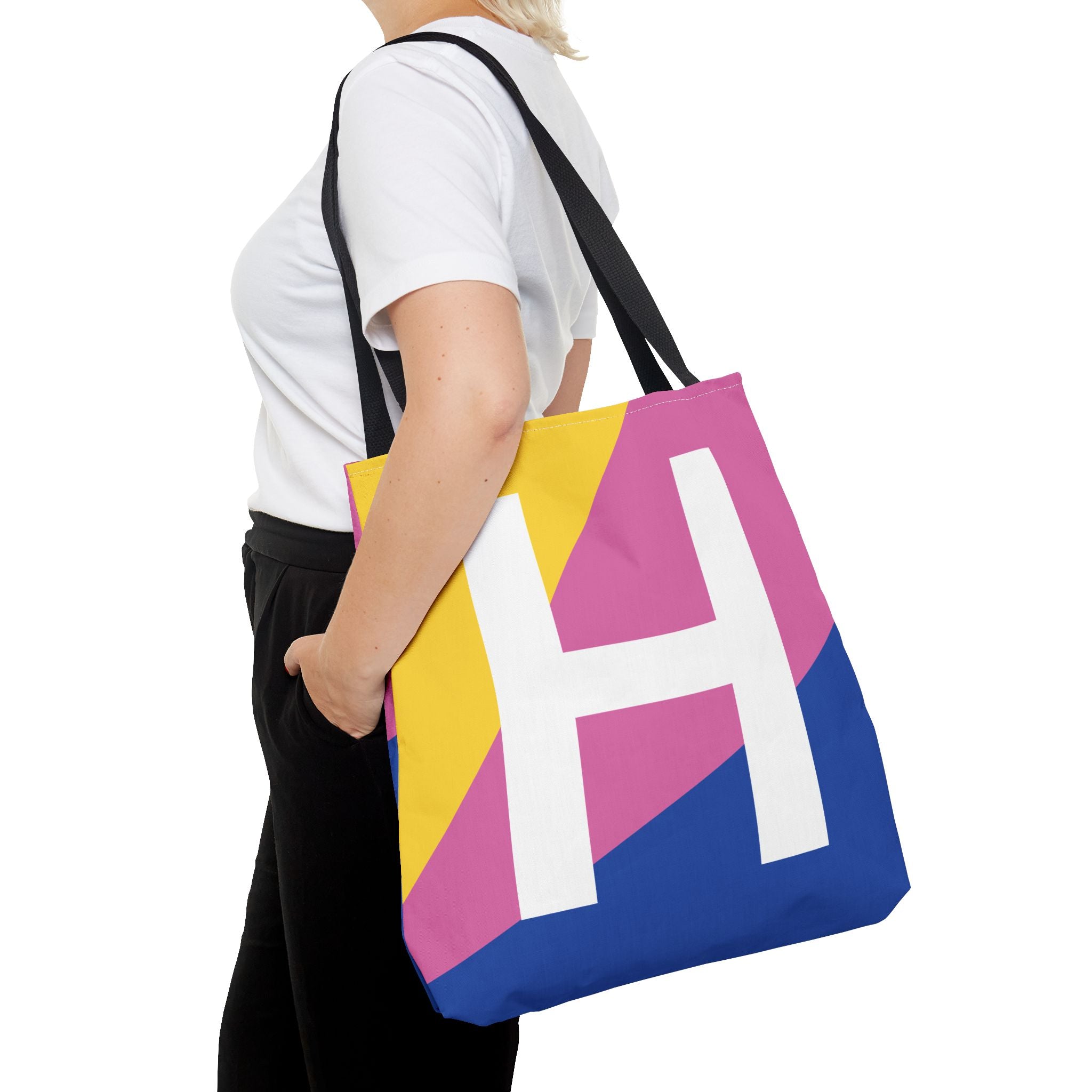 Monogram 'H' Colorblock Tote Bag — Personalized Initial H Shoulder Tote
