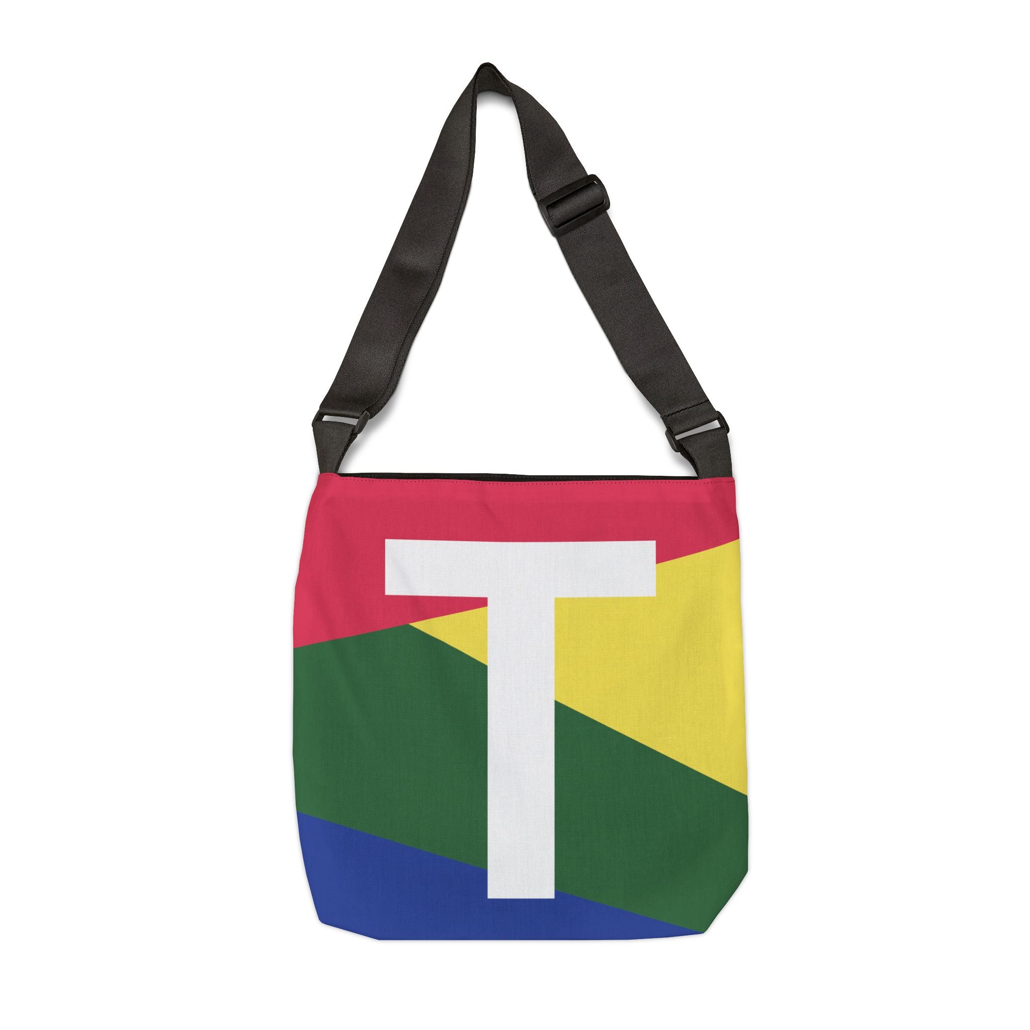 Initial Letter 'T' Colorblock Adjustable Tote Bag — Monogram Alphabet Shoulder Bag