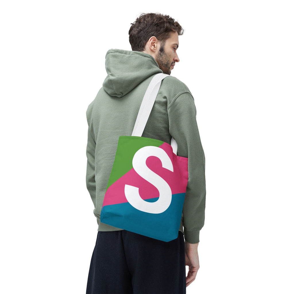 Monogram 'S' Colorblock Tote Bag — Personalized Initial S Shoulder Tote