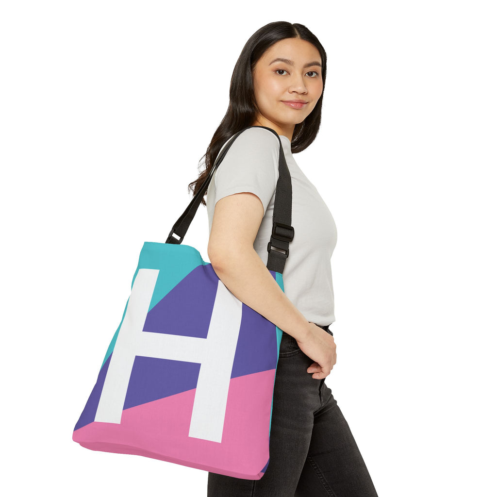 Initial Letter 'H' Colorblock Adjustable Tote Bag — Monogram Alphabet Shoulder Bag