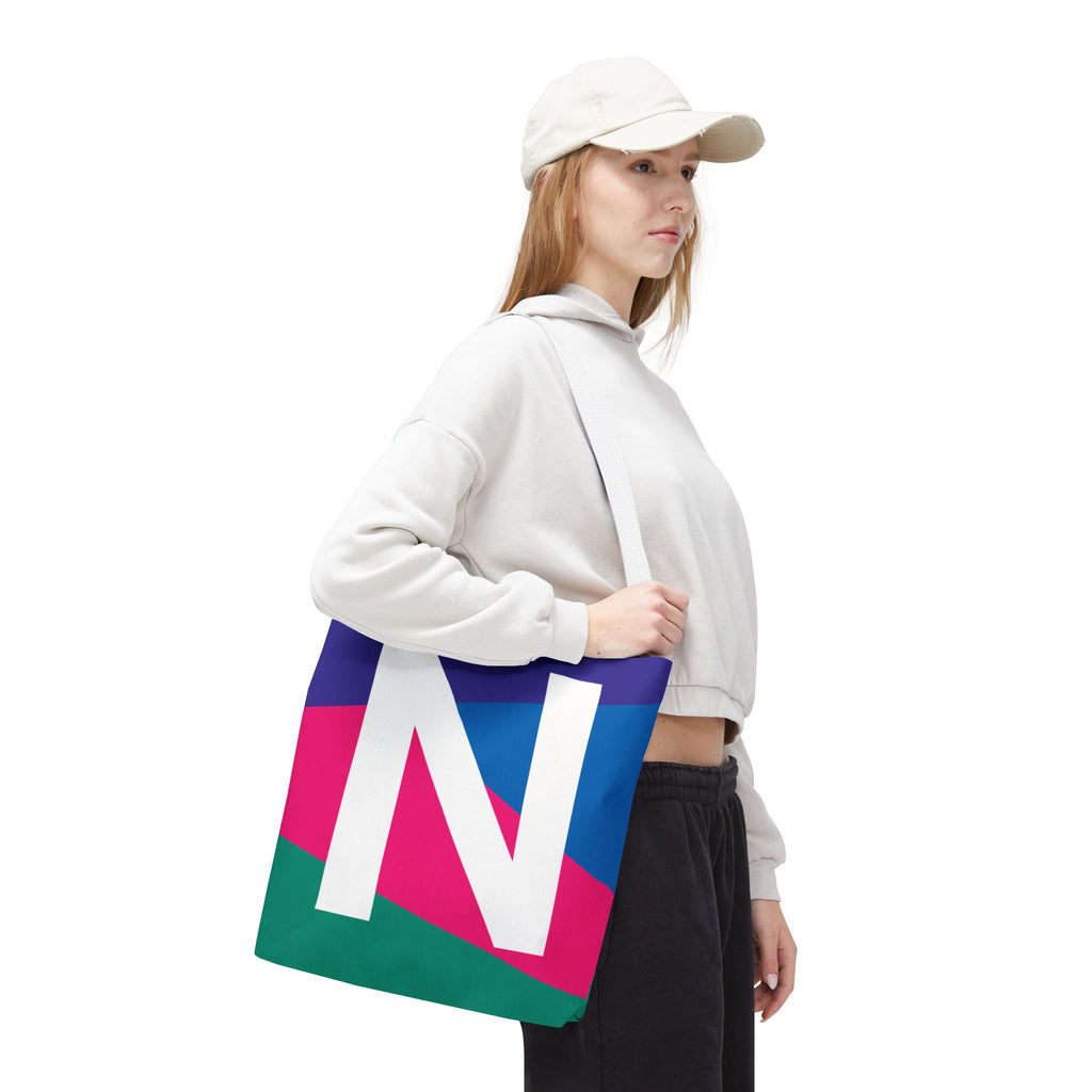 Monogram 'N' Colorblock Tote Bag — Personalized Initial N Shoulder Tote