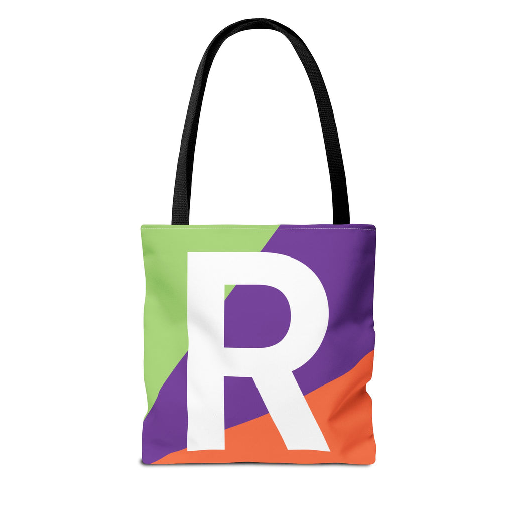 Monogram 'R' Colorblock Tote Bag — Personalized Initial R Shoulder Tote