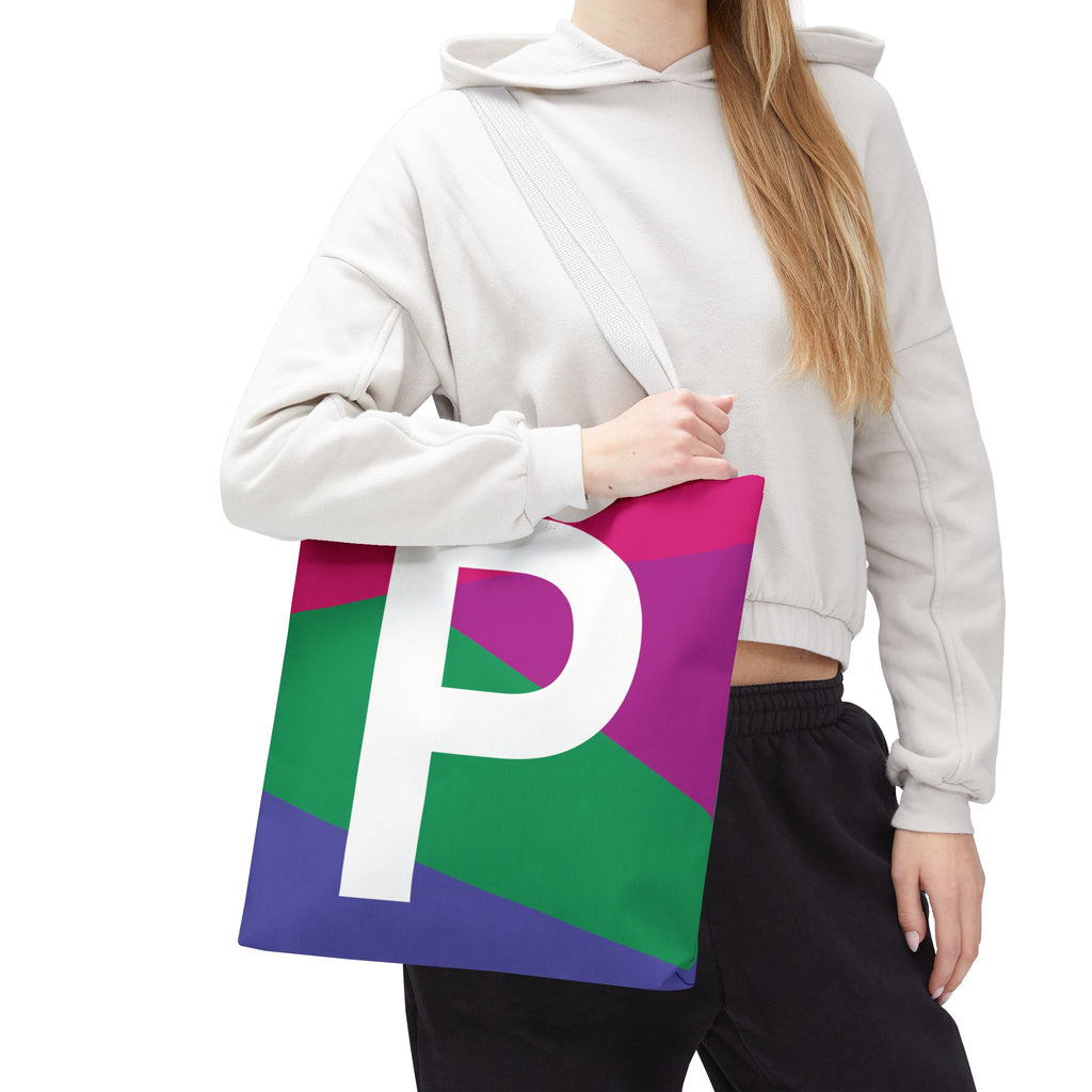 Monogram 'P' Colorblock Tote Bag — Personalized Initial P Shoulder Tote