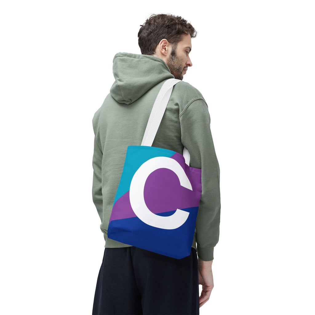 Monogram 'C' Colorblock Tote Bag — Personalized Initial C Shoulder Tote
