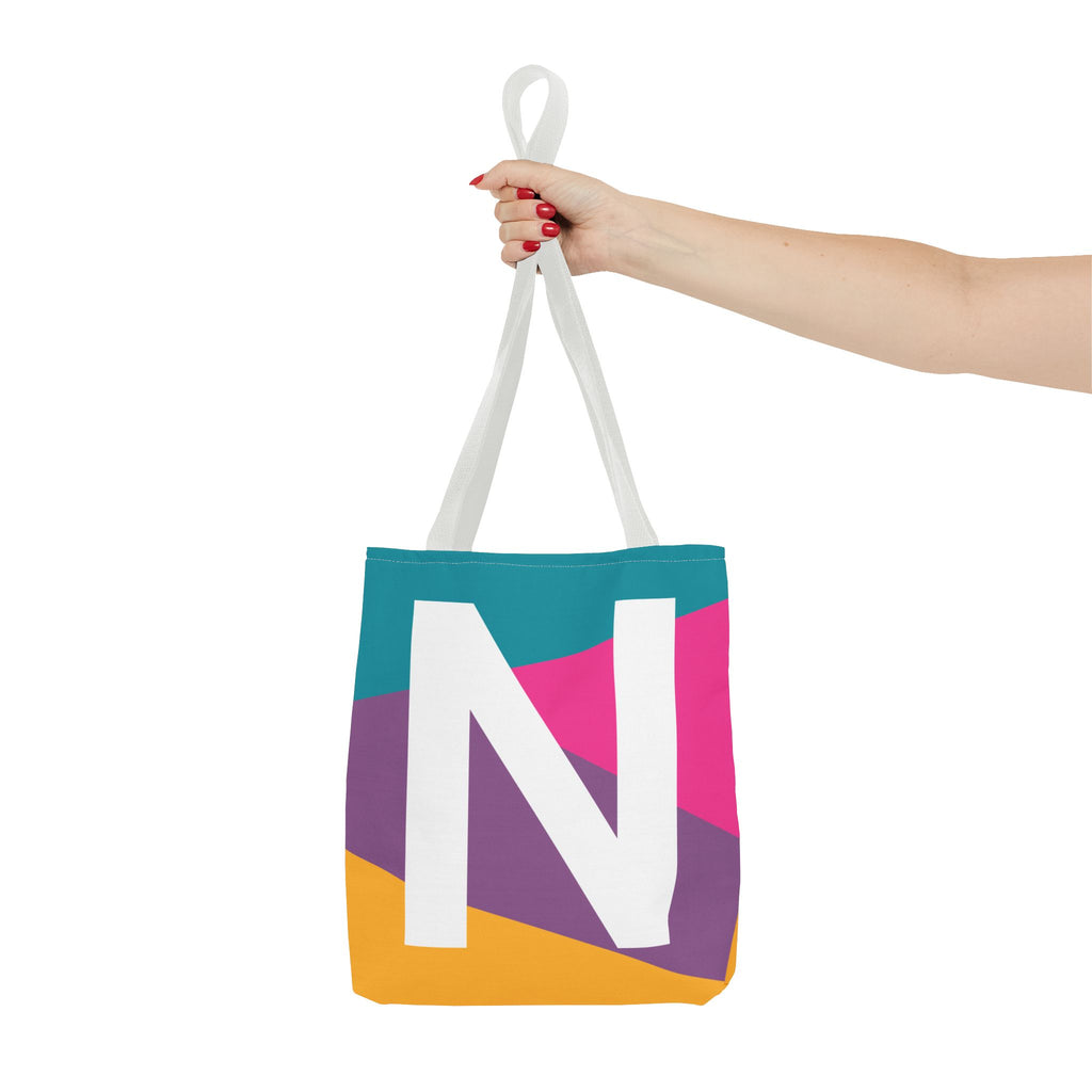 Monogram 'N' Colorblock Tote Bag — Personalized Initial N Shoulder Tote