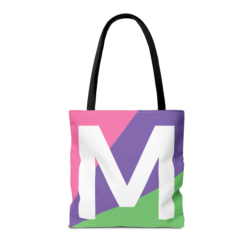 Monogram 'M' Colorblock Tote Bag — Personalized Initial M Shoulder Tote
