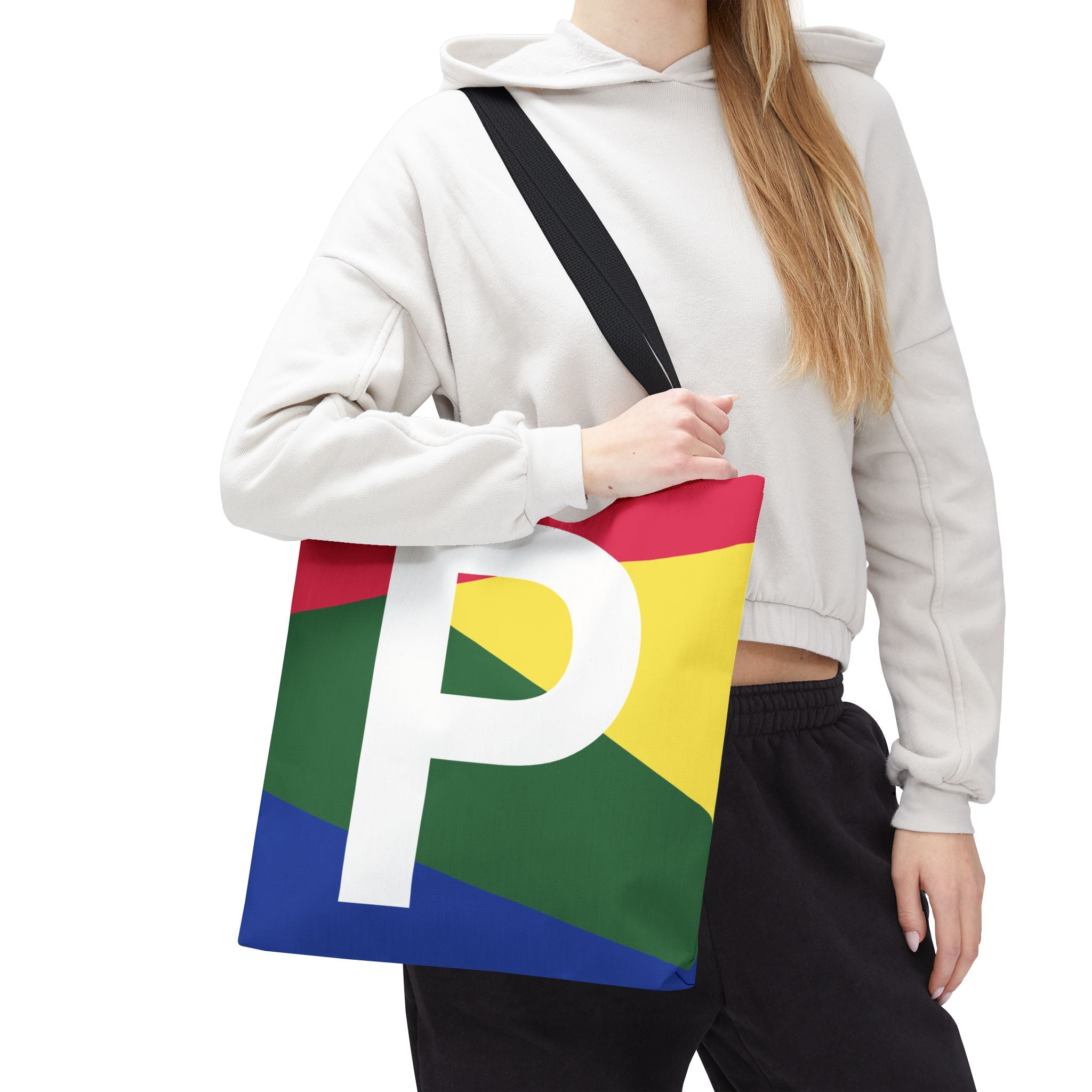 Monogram 'P' Colorblock Tote Bag — Personalized Initial P Shoulder Tote