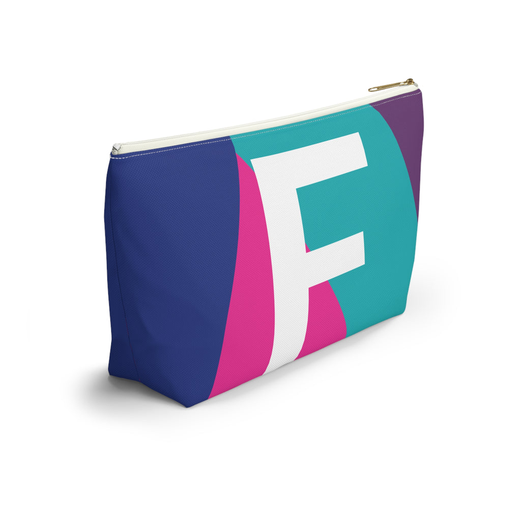 Initials Colorblock Accessory Pouch — Monogram F T-Bottom Cosmetic Bag