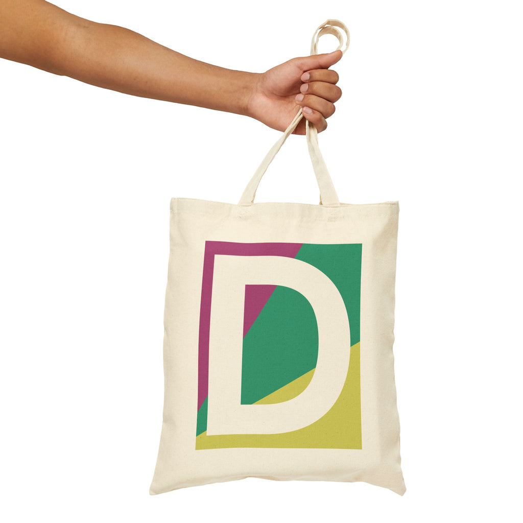 Initial D Colorblock Canvas Tote Bag — Monogram Letter D Reusable Grocery Tote