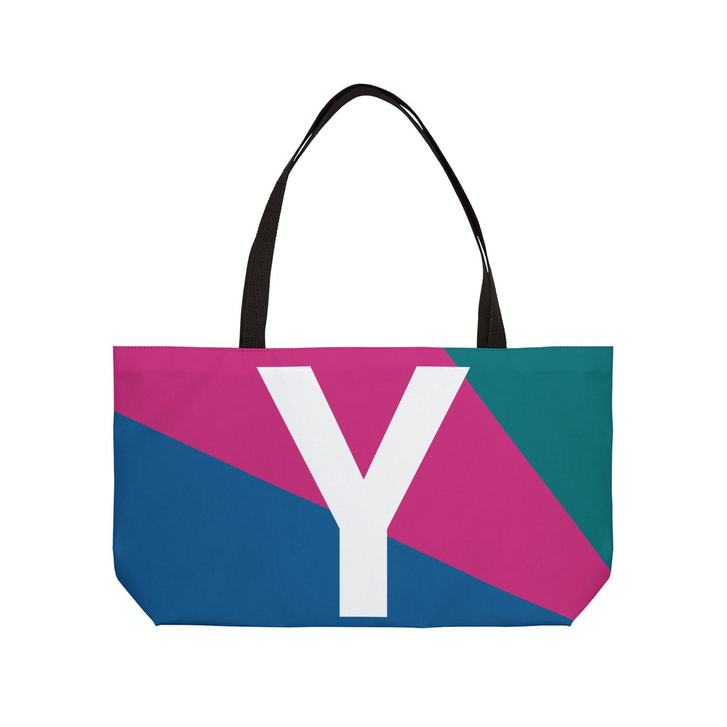 Personalized 'Y' Colorblock Tote Bag — Monogram Weekender Tote