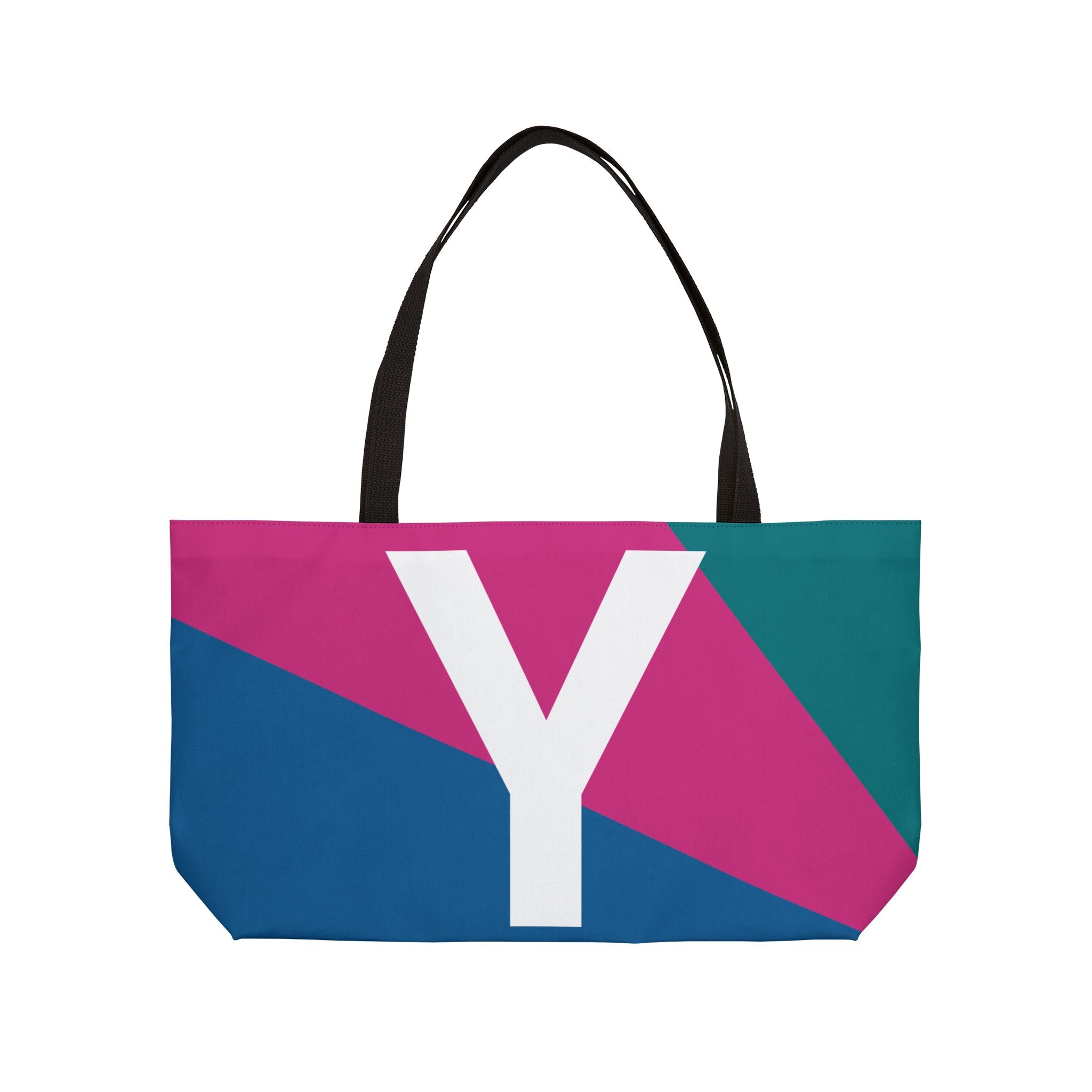 Personalized 'Y' Colorblock Tote Bag — Monogram Weekender Tote