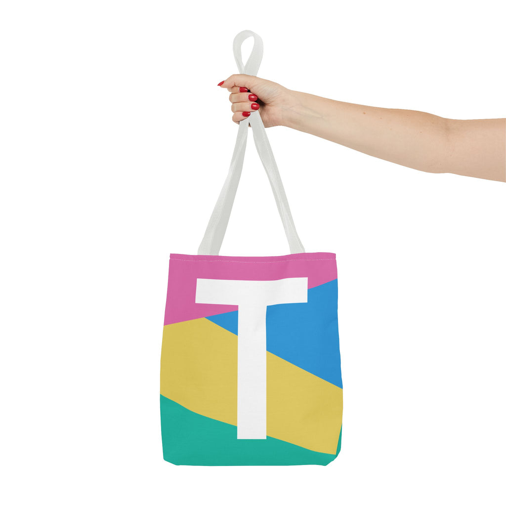 Monogram 'T' Colorblock Tote Bag — Personalized Initial T Shoulder Tote
