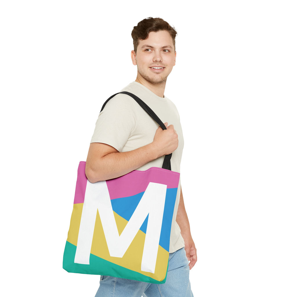 Monogram 'M' Colorblock Tote Bag — Personalized Initial M Shoulder Tote