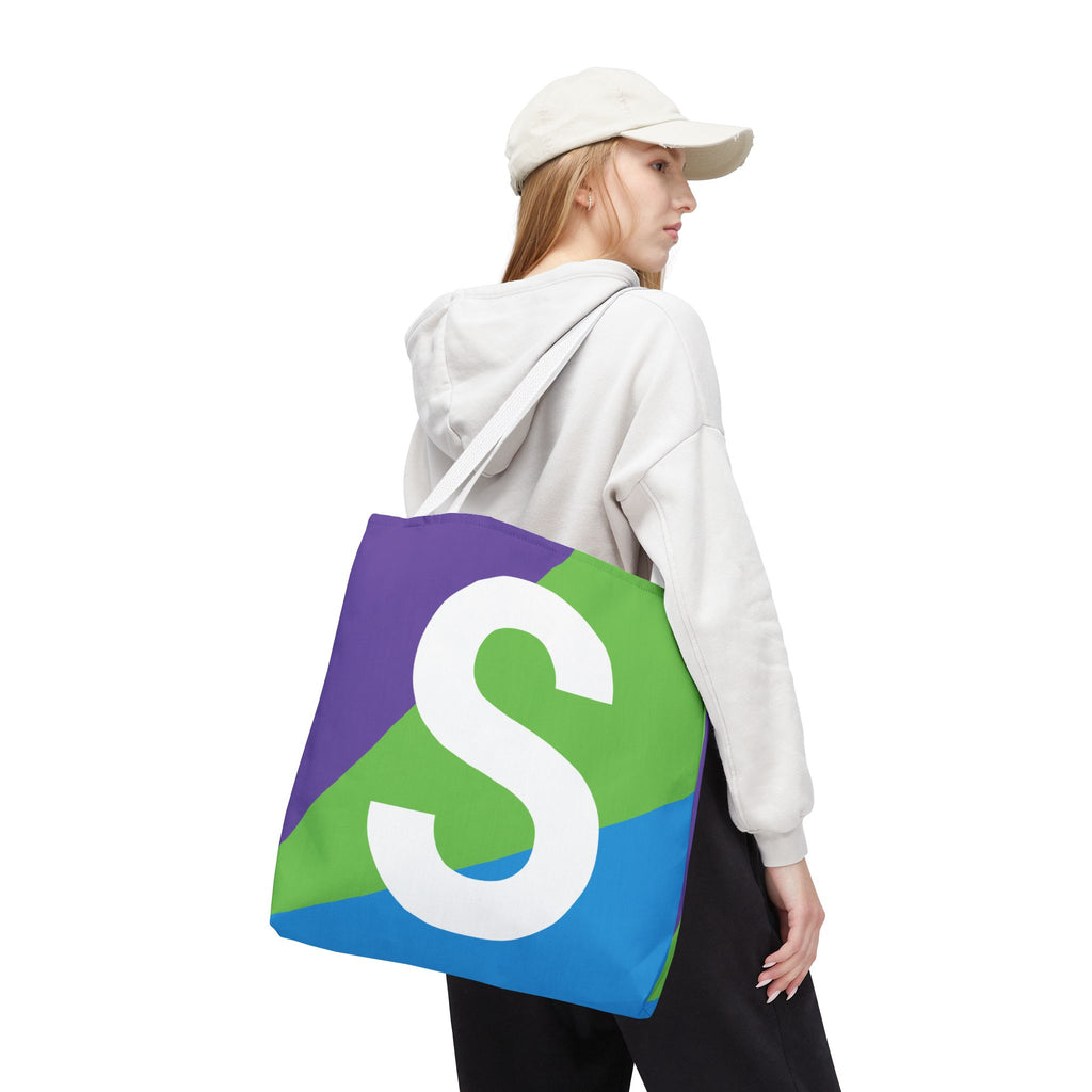 Monogram 'S' Colorblock Tote Bag — Personalized Initial S Shoulder Tote