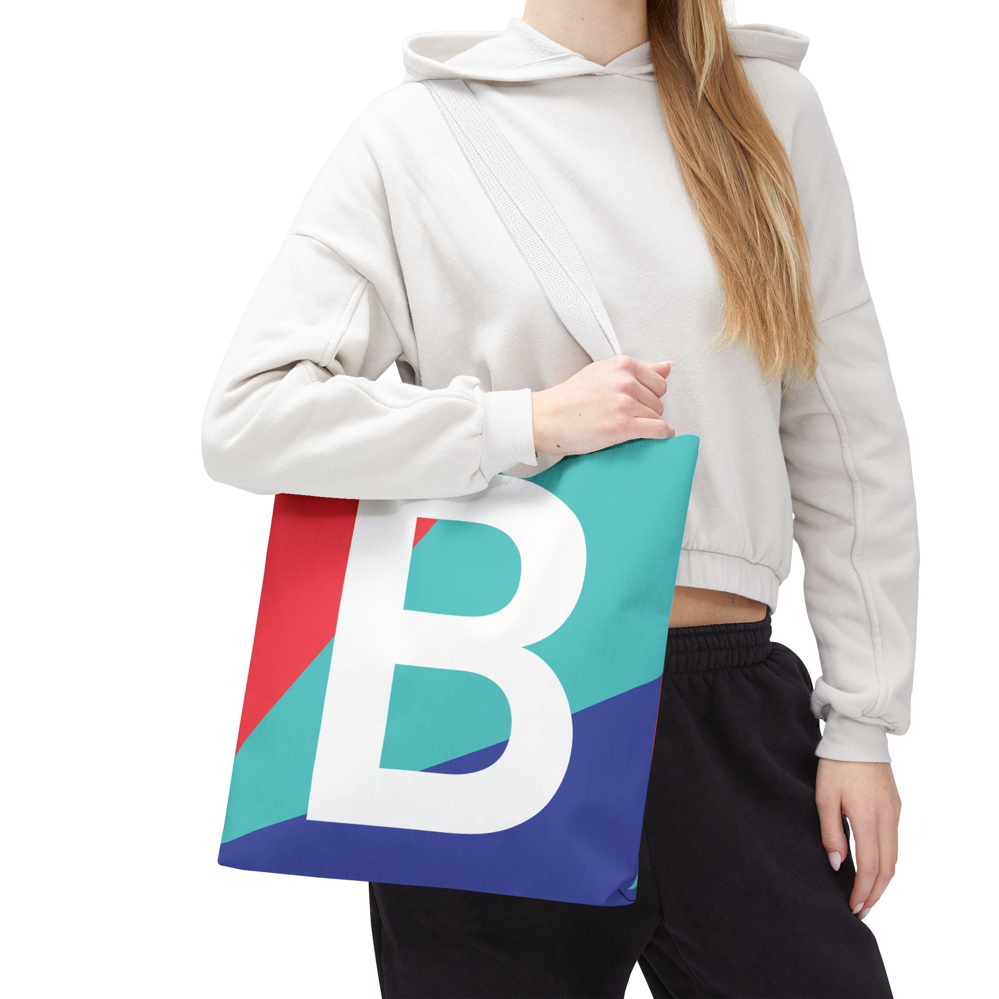 Monogram 'B' Colorblock Tote Bag — Personalized Initial B Shoulder Tote