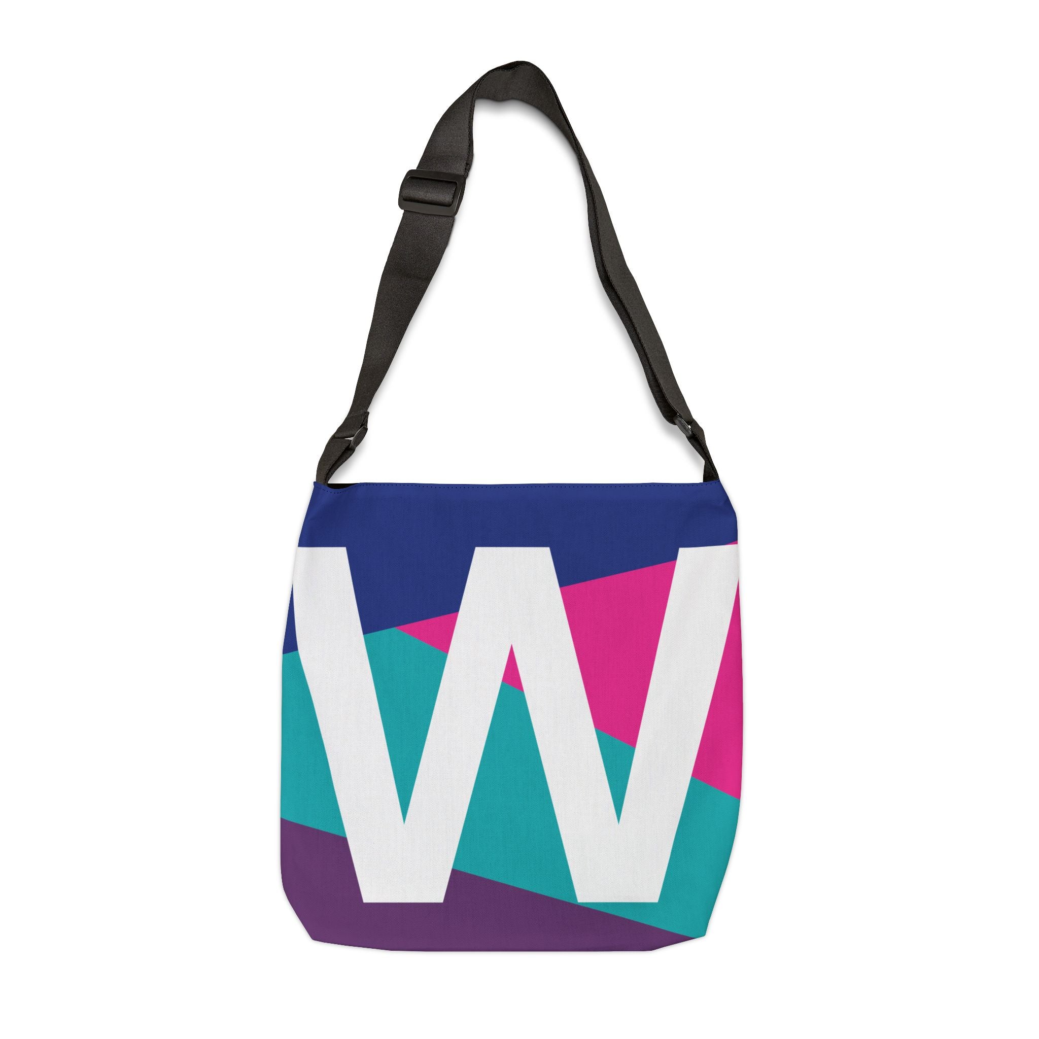Initial Letter 'W' Colorblock Adjustable Tote Bag — Monogram Alphabet Shoulder Bag