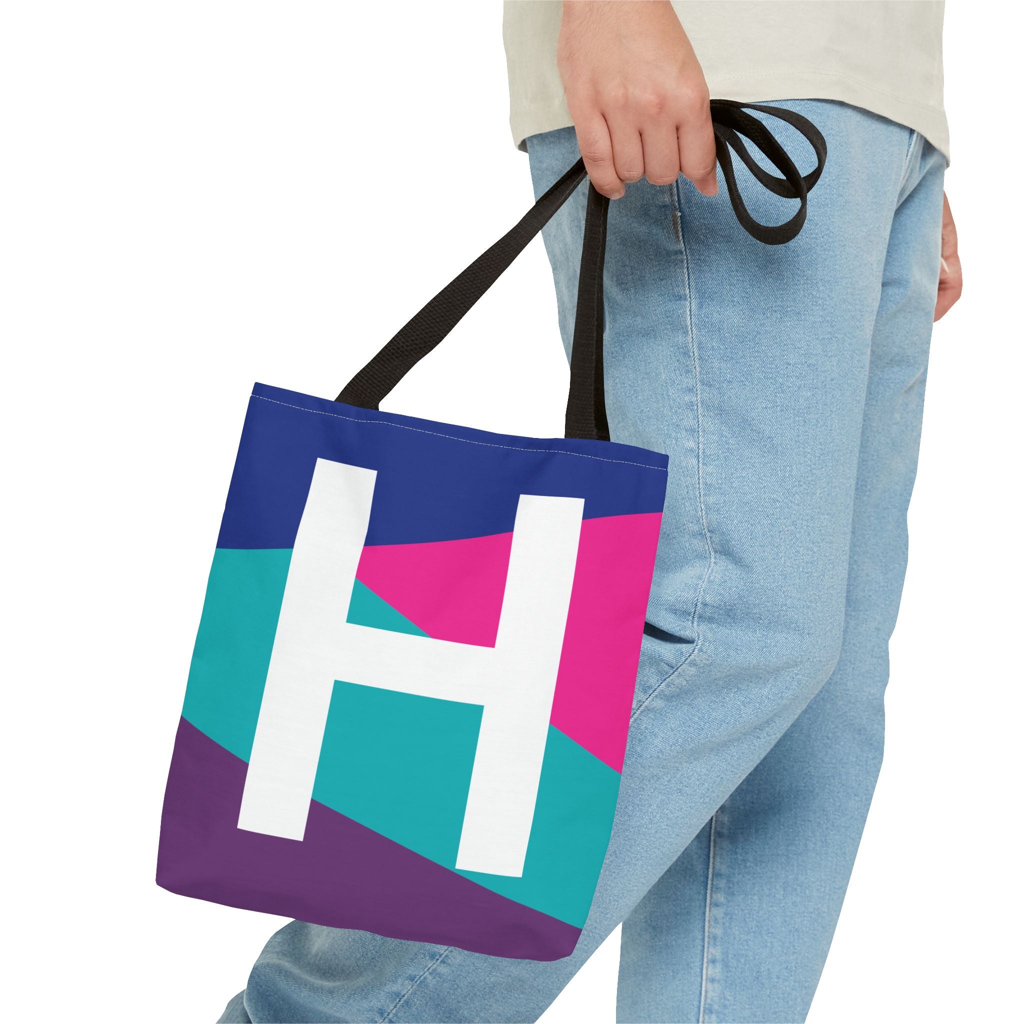 Monogram 'H' Colorblock Tote Bag — Personalized Initial H Shoulder Tote