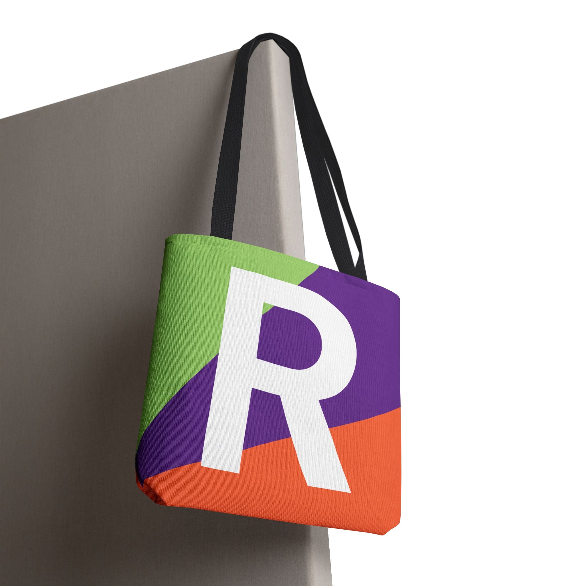 Monogram 'R' Colorblock Tote Bag — Personalized Initial R Shoulder Tote