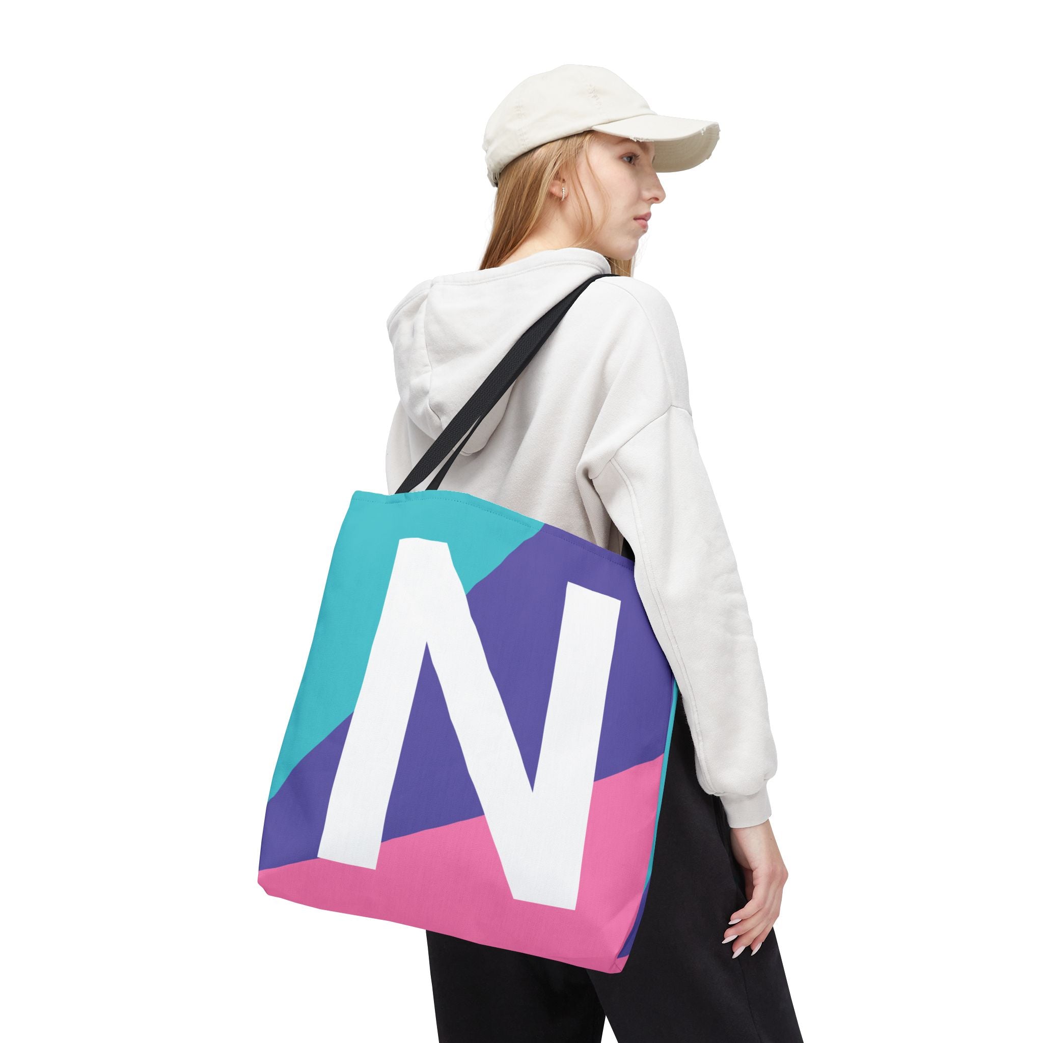 Monogram 'N' Colorblock Tote Bag — Personalized Initial N Shoulder Tote