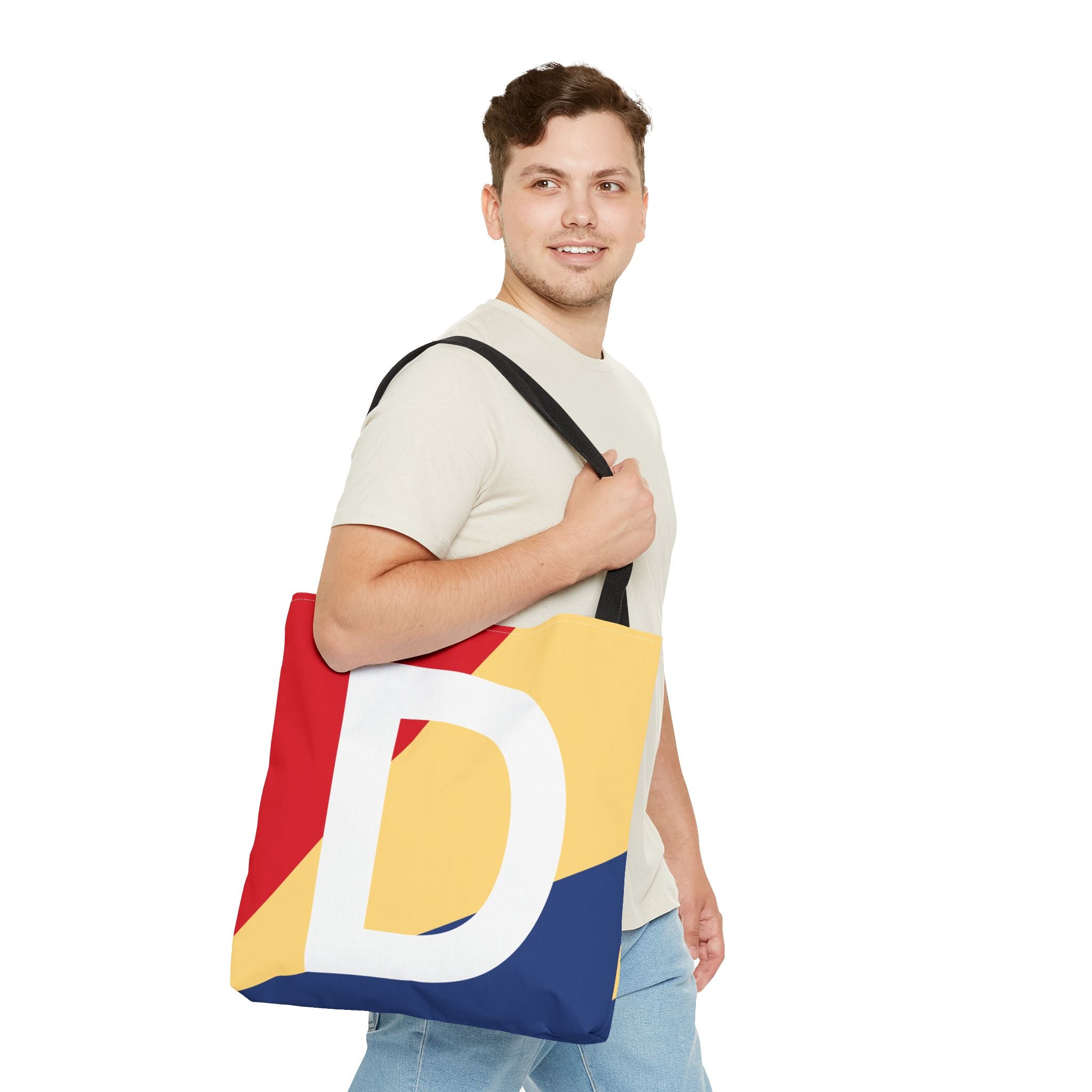 Monogram 'D' Colorblock Tote Bag — Personalized Initial D Shoulder Tote