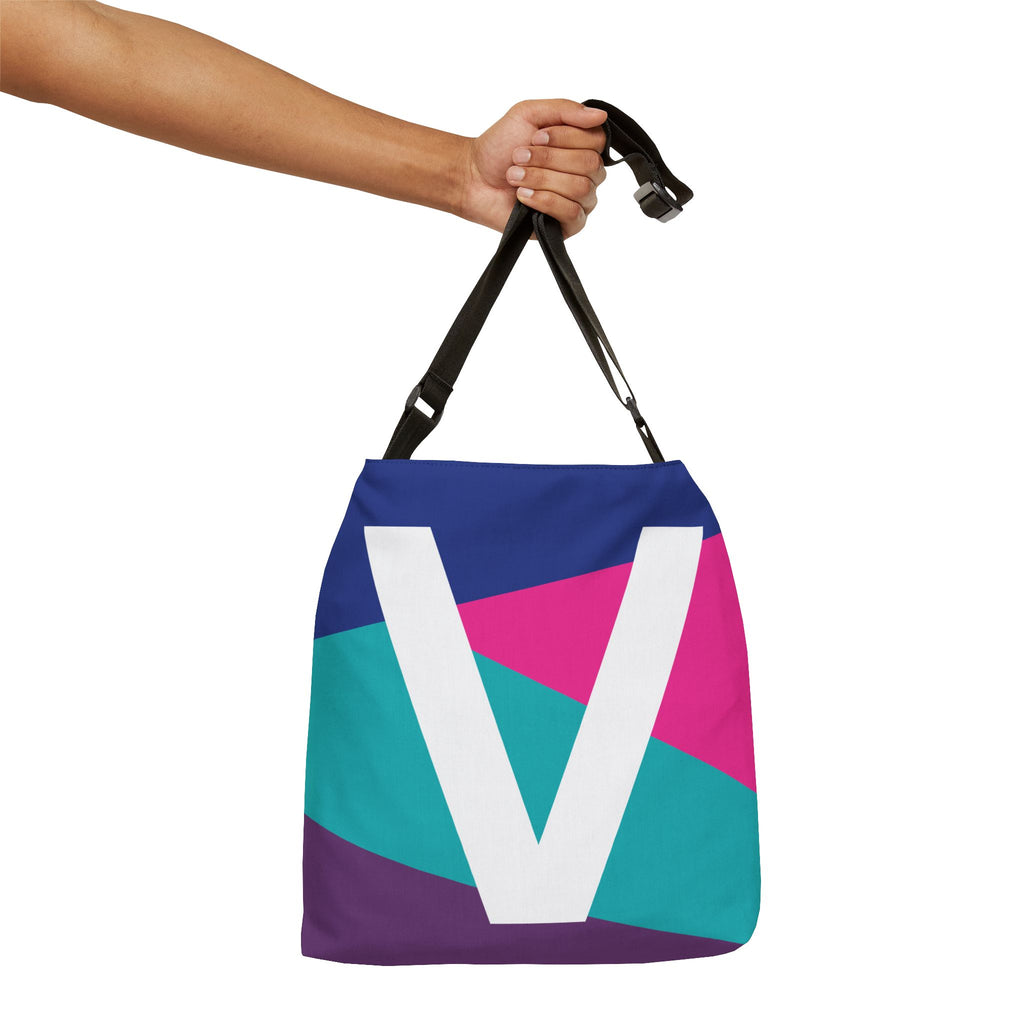 Initial Letter 'V' Colorblock Adjustable Tote Bag — Monogram Alphabet Shoulder Bag