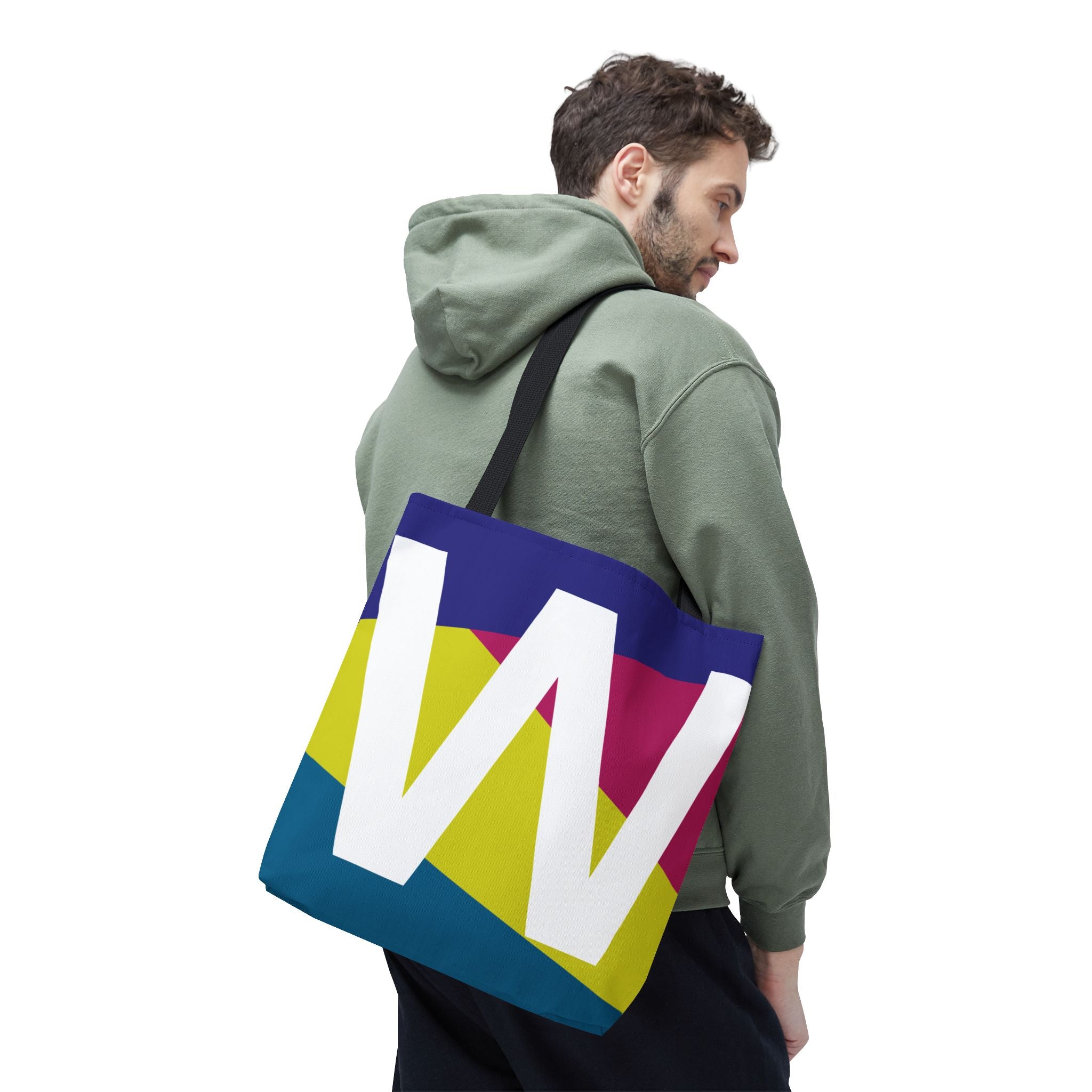 Monogram 'W' Colorblock Tote Bag — Personalized Initial W Shoulder Tote