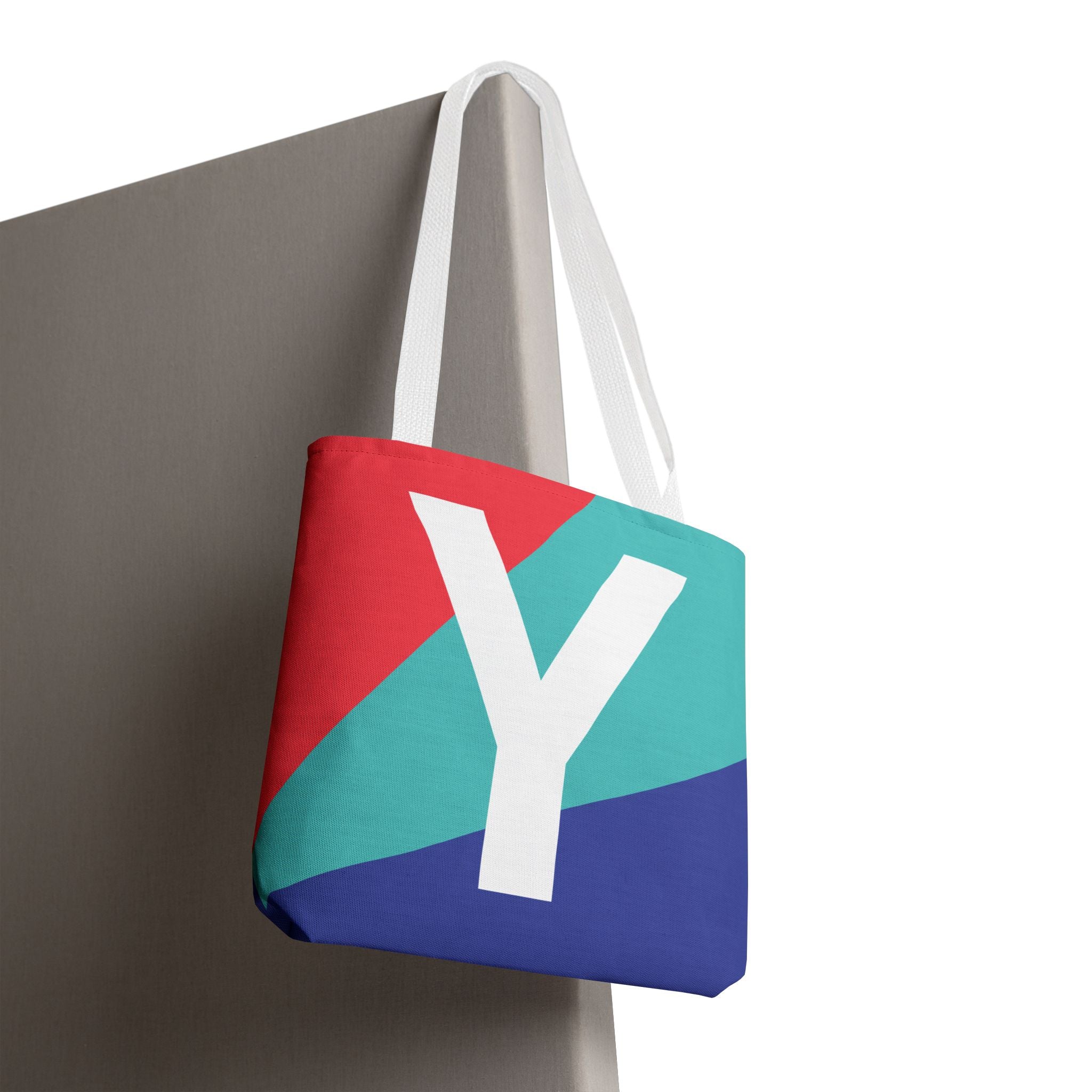 Monogram 'Y' Colorblock Tote Bag — Personalized Initial Y Shoulder Tote