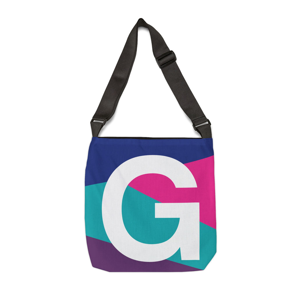 Initial Letter 'G' Colorblock Adjustable Tote Bag — Monogram Alphabet Shoulder Bag