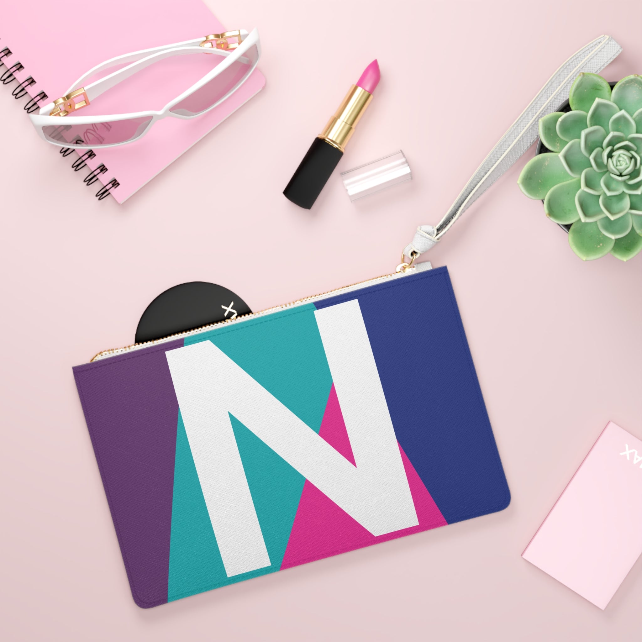 Monogram 'N' Colorblock Clutch Bag — Bold Geometric Wristlet for Everyday & Gifts