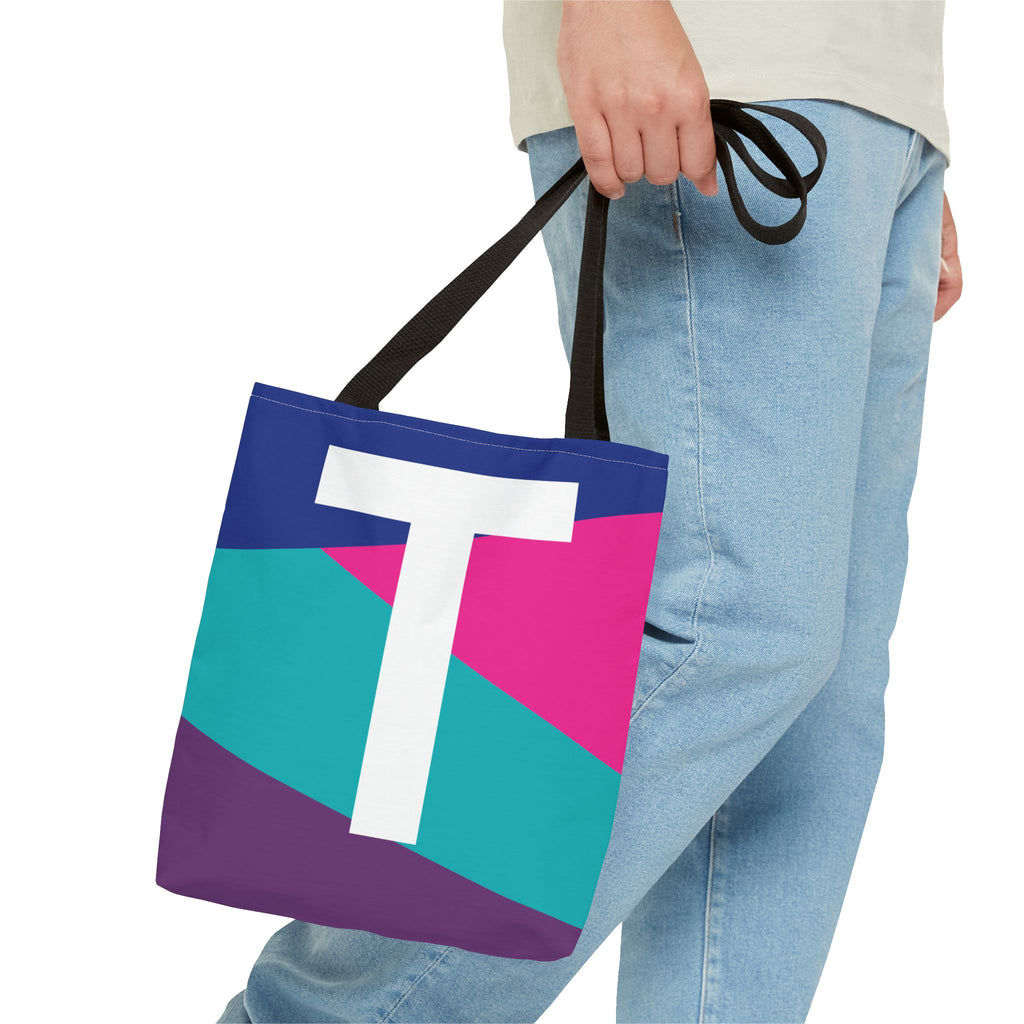 Monogram 'T' Colorblock Tote Bag — Personalized Initial T Shoulder Tote