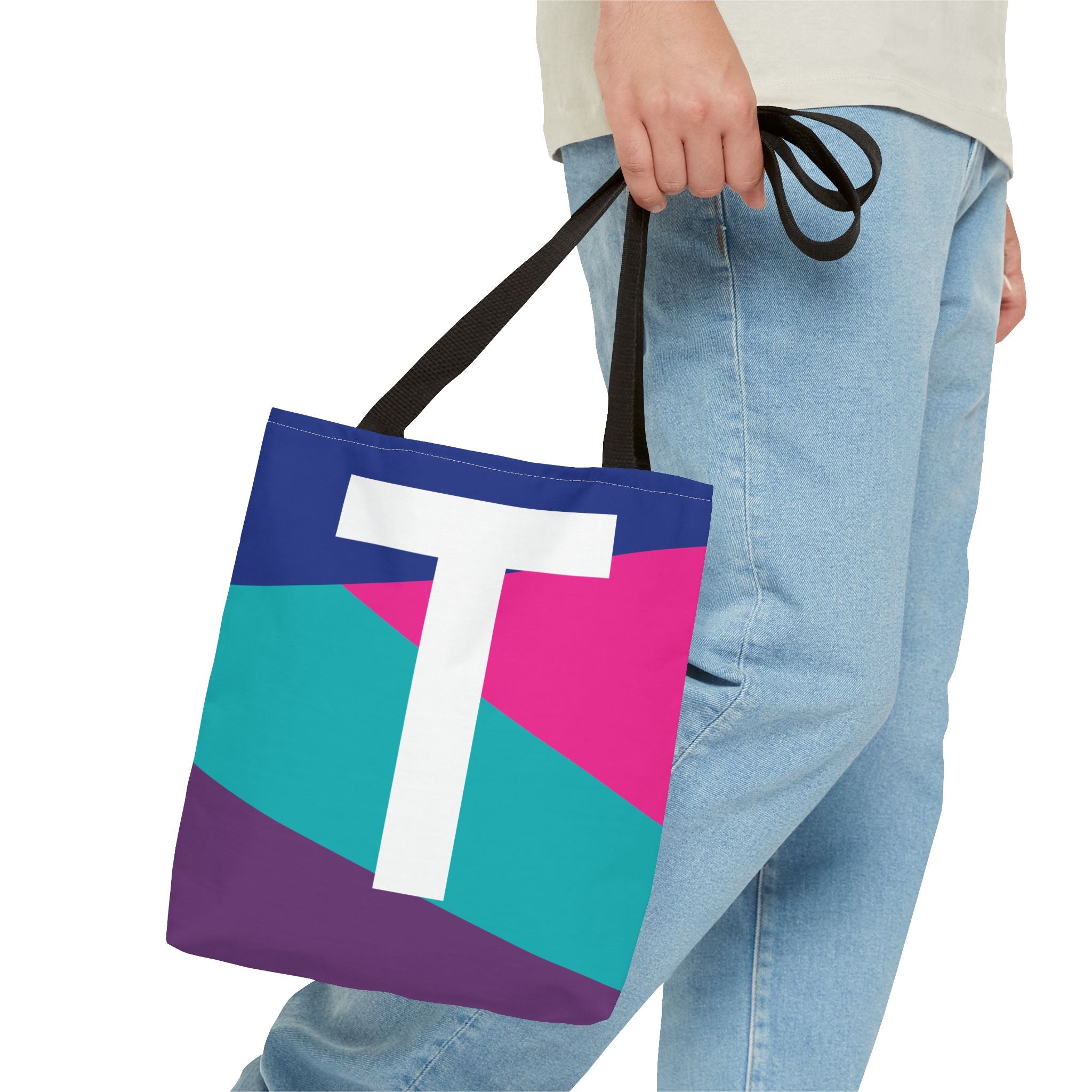 Monogram 'T' Colorblock Tote Bag — Personalized Initial T Shoulder Tote