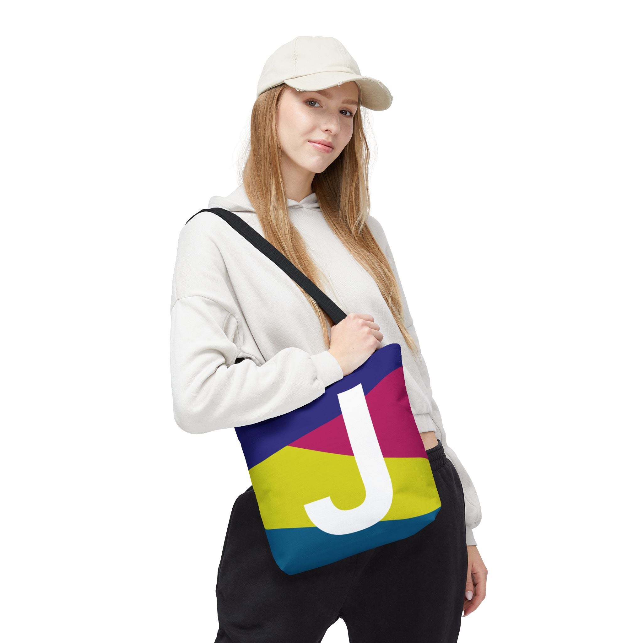 Monogram 'J' Colorblock Tote Bag — Personalized Initial J Shoulder Tote