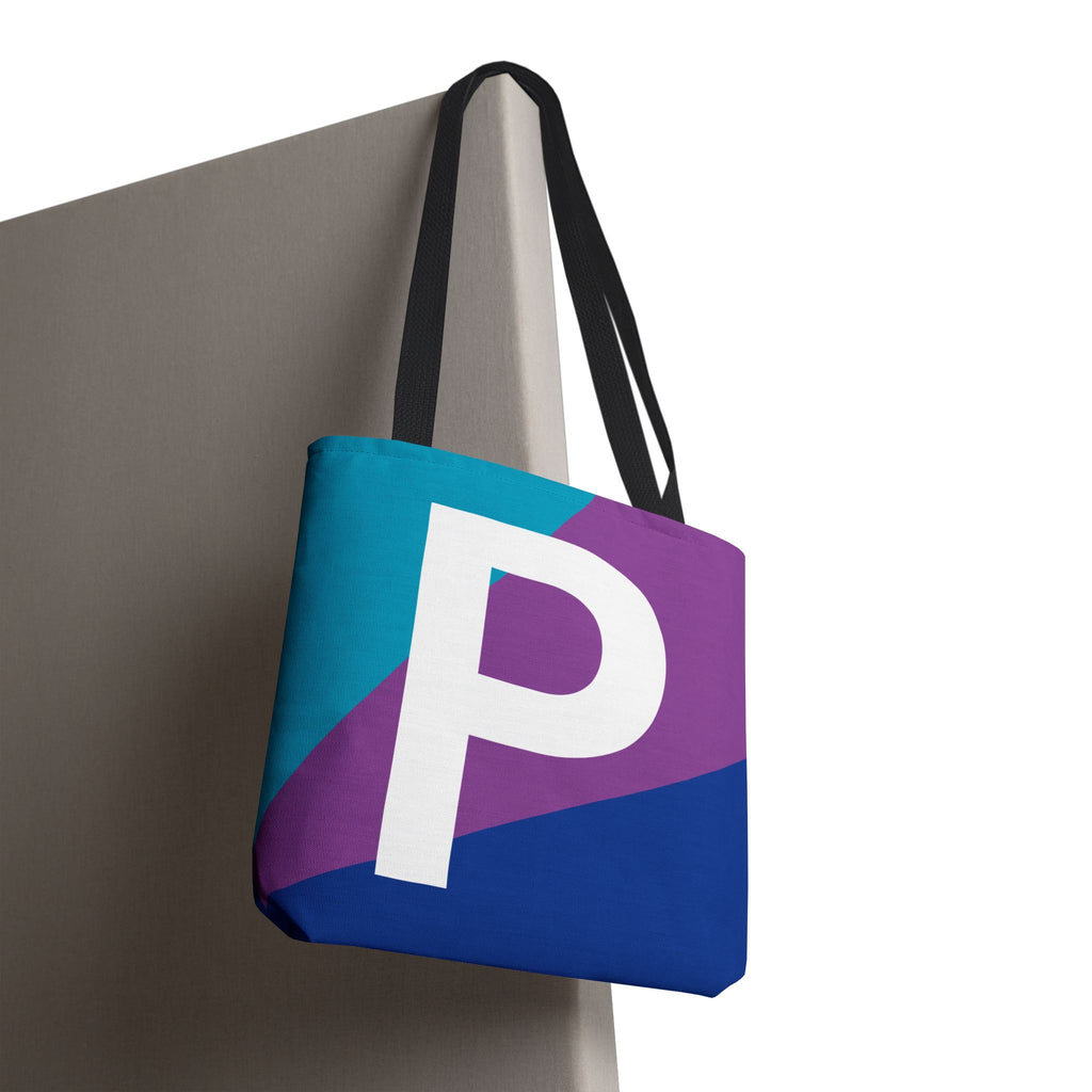 Monogram 'P' Colorblock Tote Bag — Personalized Initial P Shoulder Tote