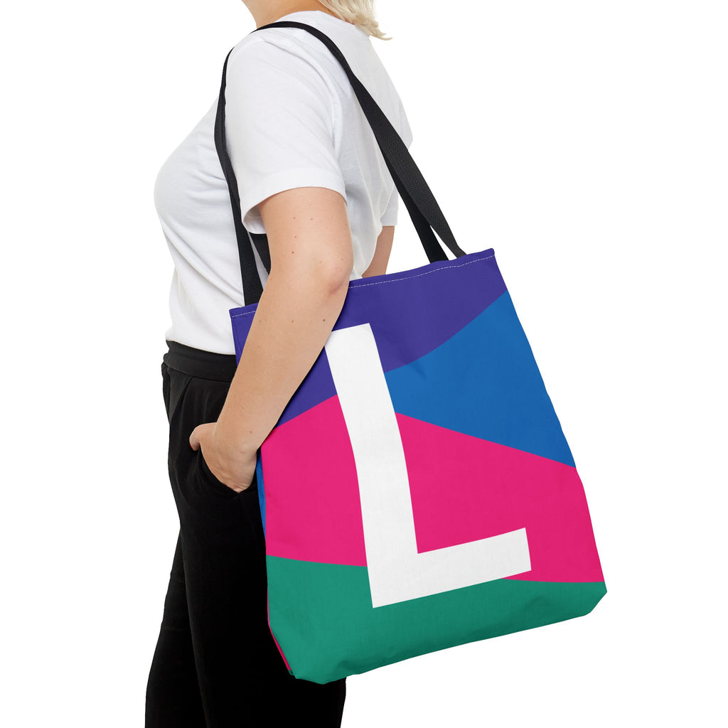 Monogram 'L' Colorblock Tote Bag — Personalized Initial L Shoulder Tote