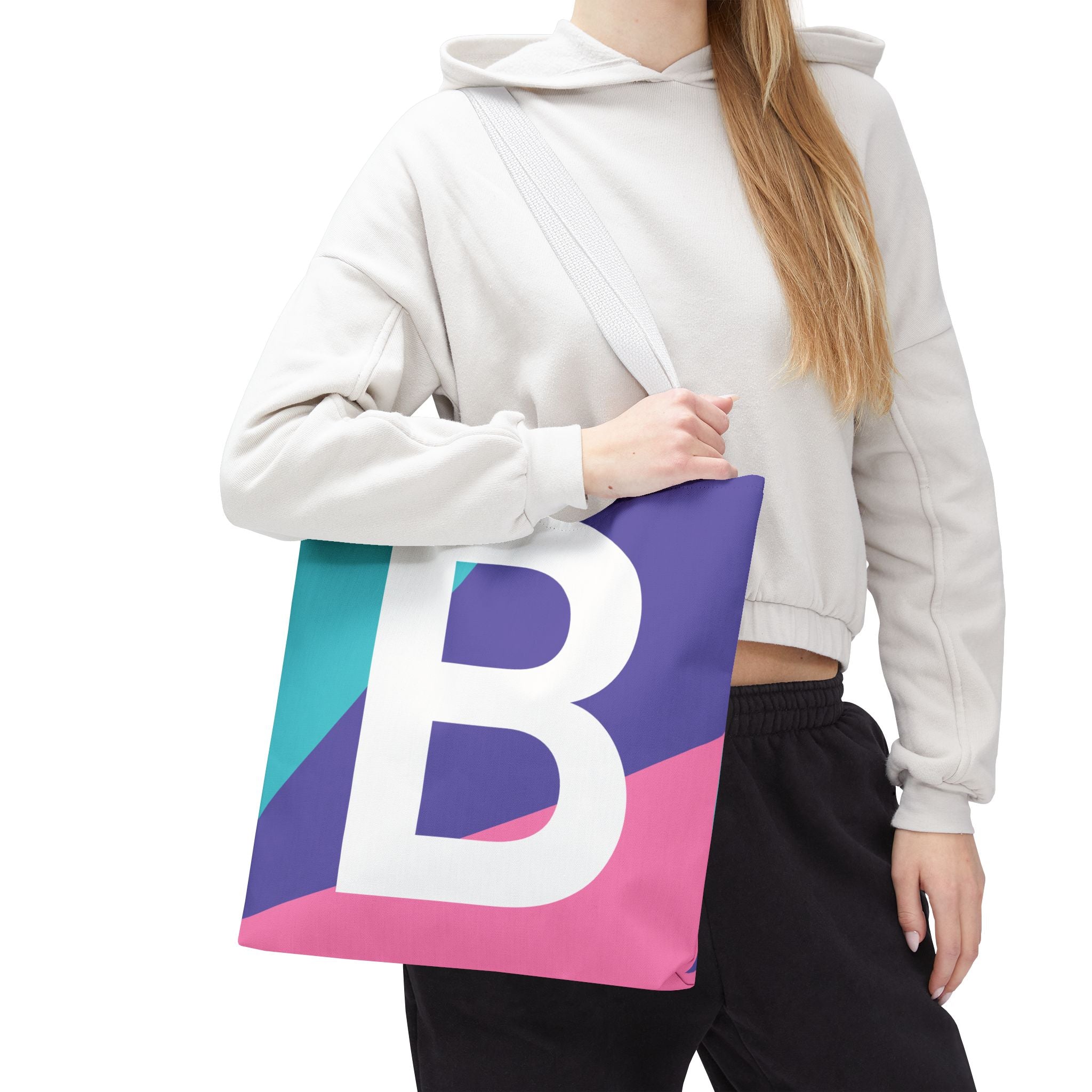 Monogram 'B' Colorblock Tote Bag — Personalized Initial B Shoulder Tote