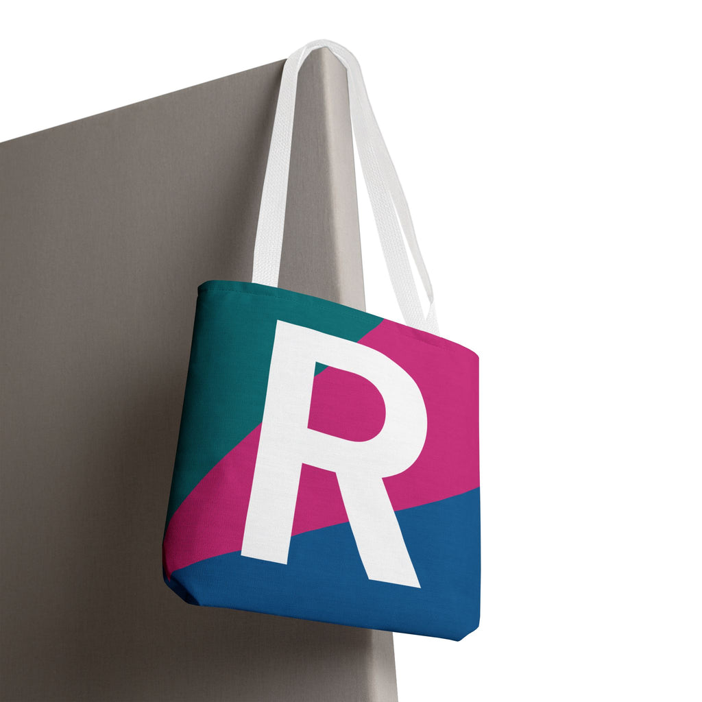 Monogram 'R' Colorblock Tote Bag — Personalized Initial R Shoulder Tote