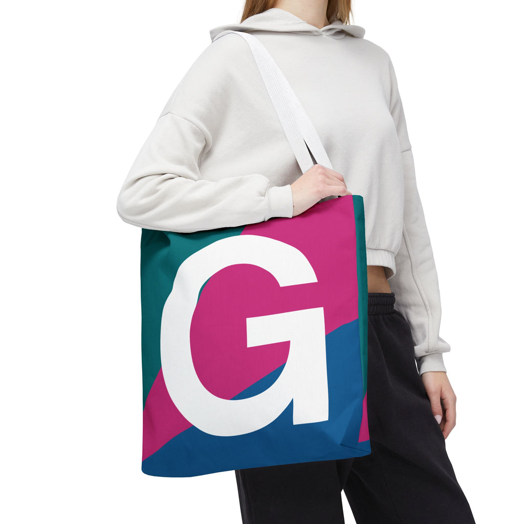 Monogram 'G' Colorblock Tote Bag — Personalized Initial G Shoulder Tote