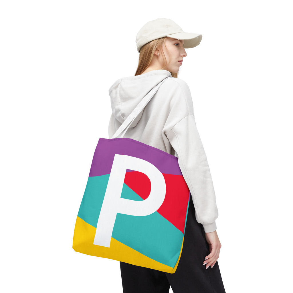 Monogram 'P' Colorblock Tote Bag — Personalized Initial P Shoulder Tote