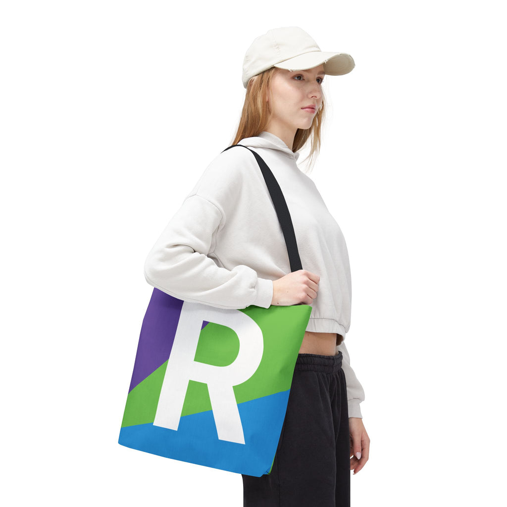Monogram 'R' Colorblock Tote Bag — Personalized Initial R Shoulder Tote