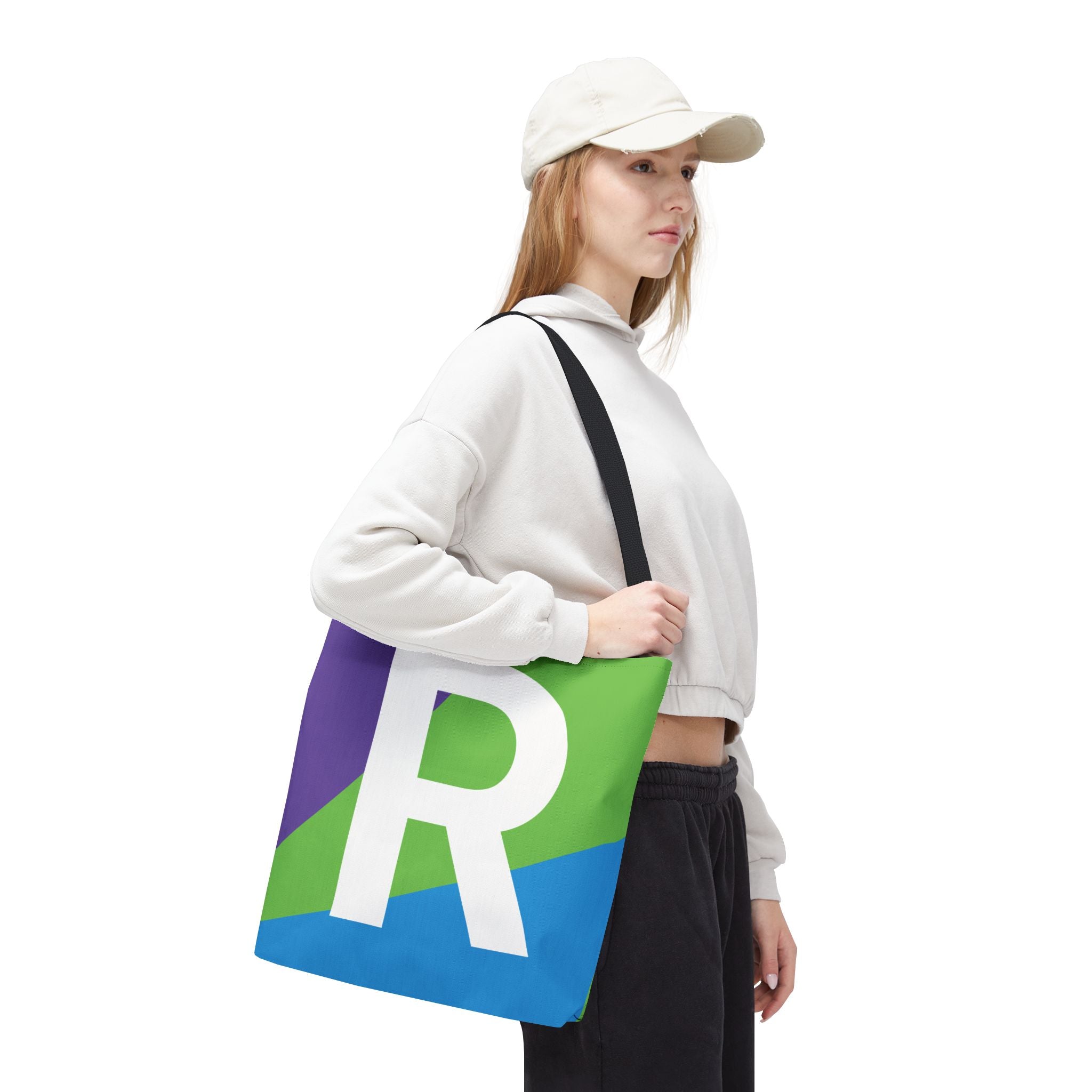 Monogram 'R' Colorblock Tote Bag — Personalized Initial R Shoulder Tote
