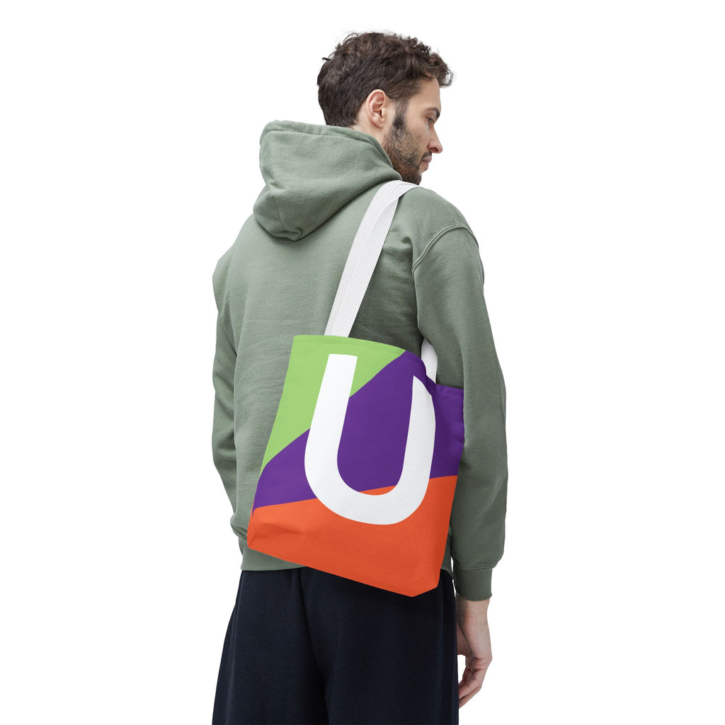 Monogram 'U' Colorblock Tote Bag — Personalized Initial U Shoulder Tote