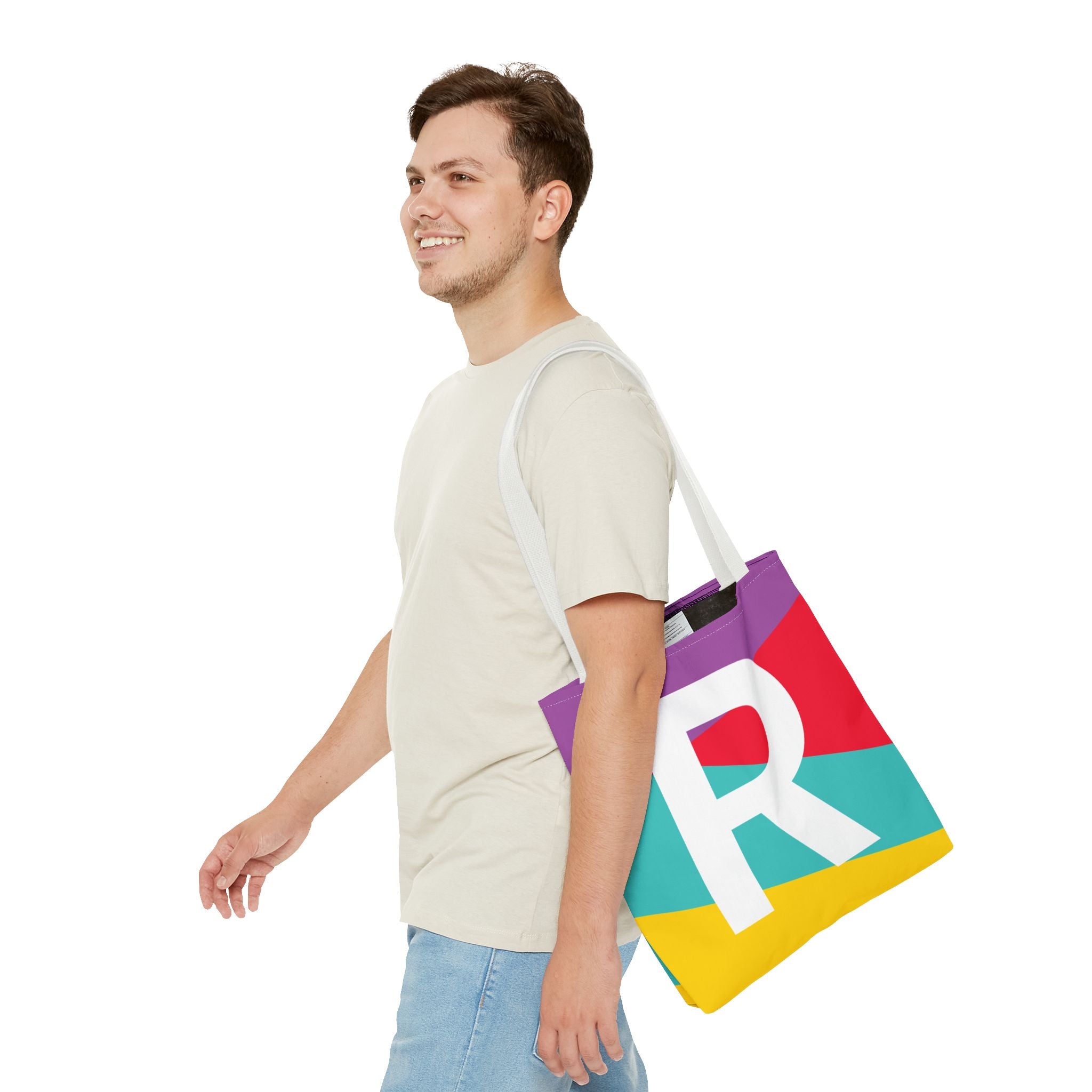 Monogram 'R' Colorblock Tote Bag — Personalized Initial R Shoulder Tote
