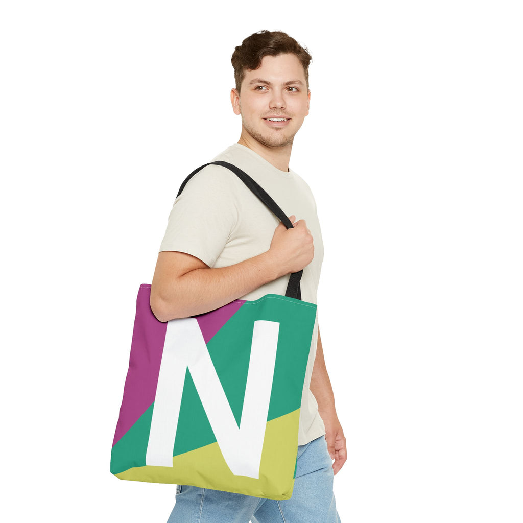 Monogram 'N' Colorblock Tote Bag — Personalized Initial N Shoulder Tote