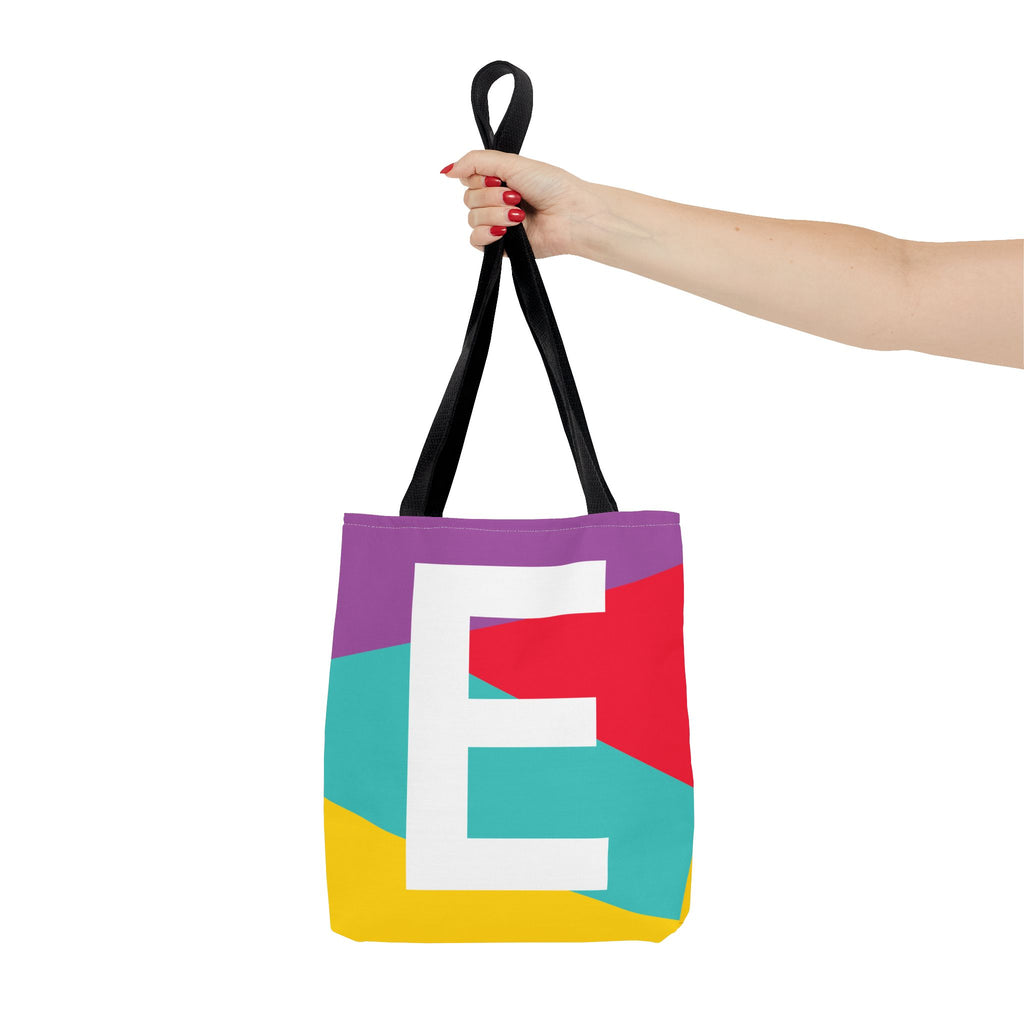Monogram 'E' Colorblock Tote Bag — Personalized Initial E Shoulder Tote