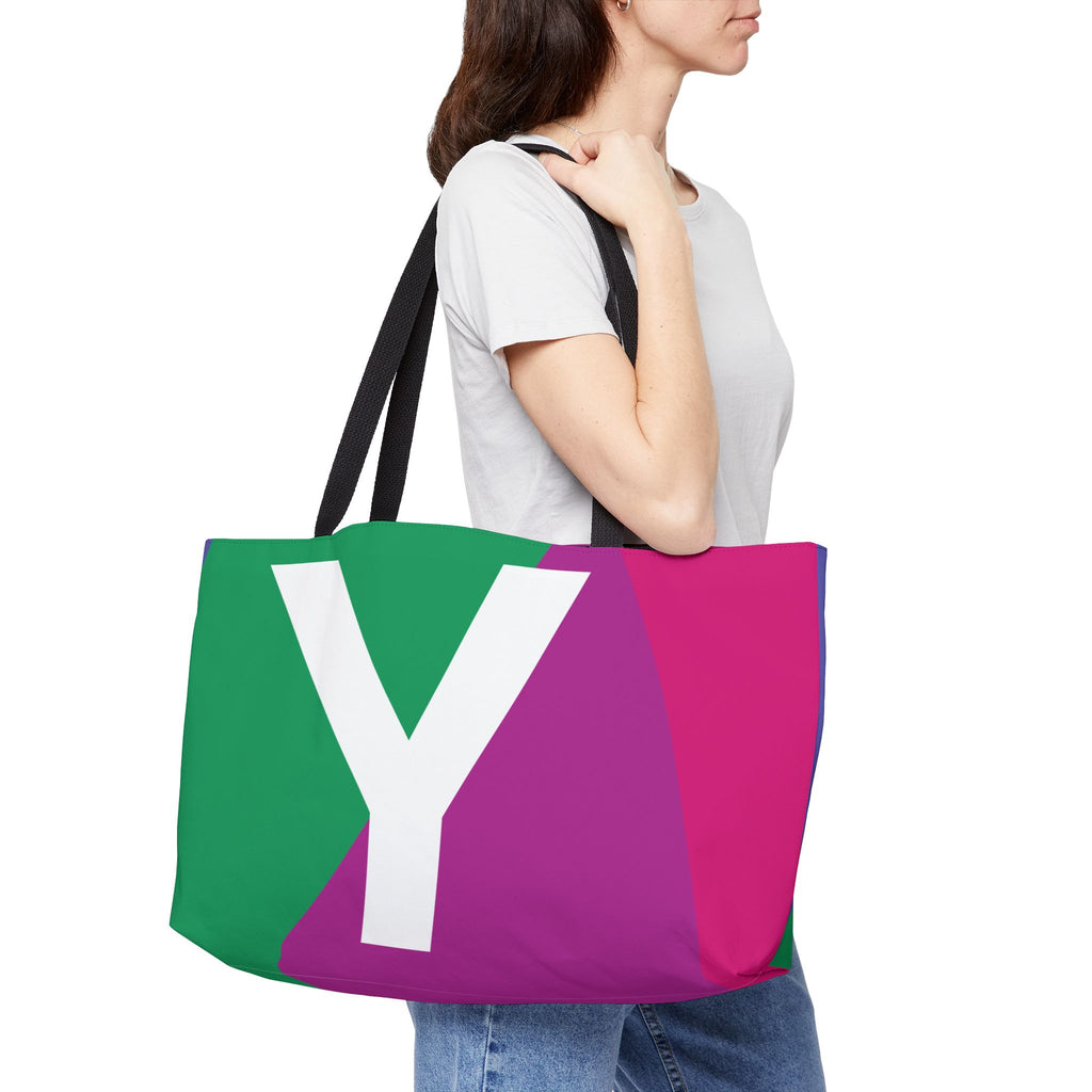 Personalized 'Y' Colorblock Tote Bag — Monogram Weekender Tote