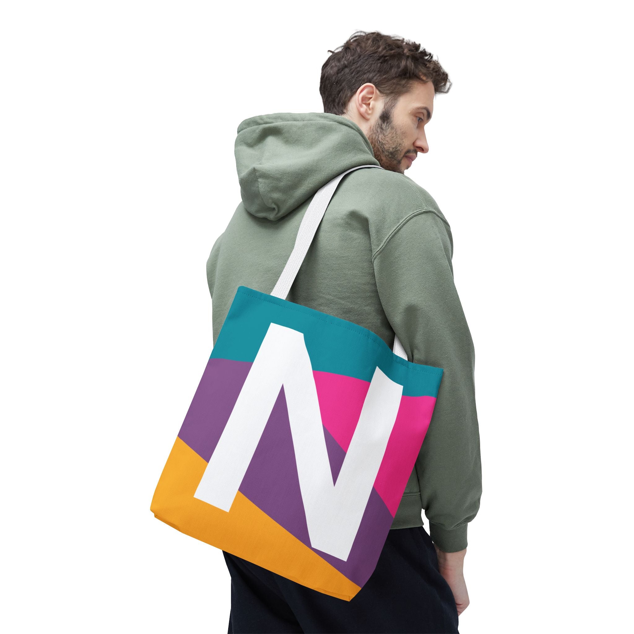 Monogram 'N' Colorblock Tote Bag — Personalized Initial N Shoulder Tote