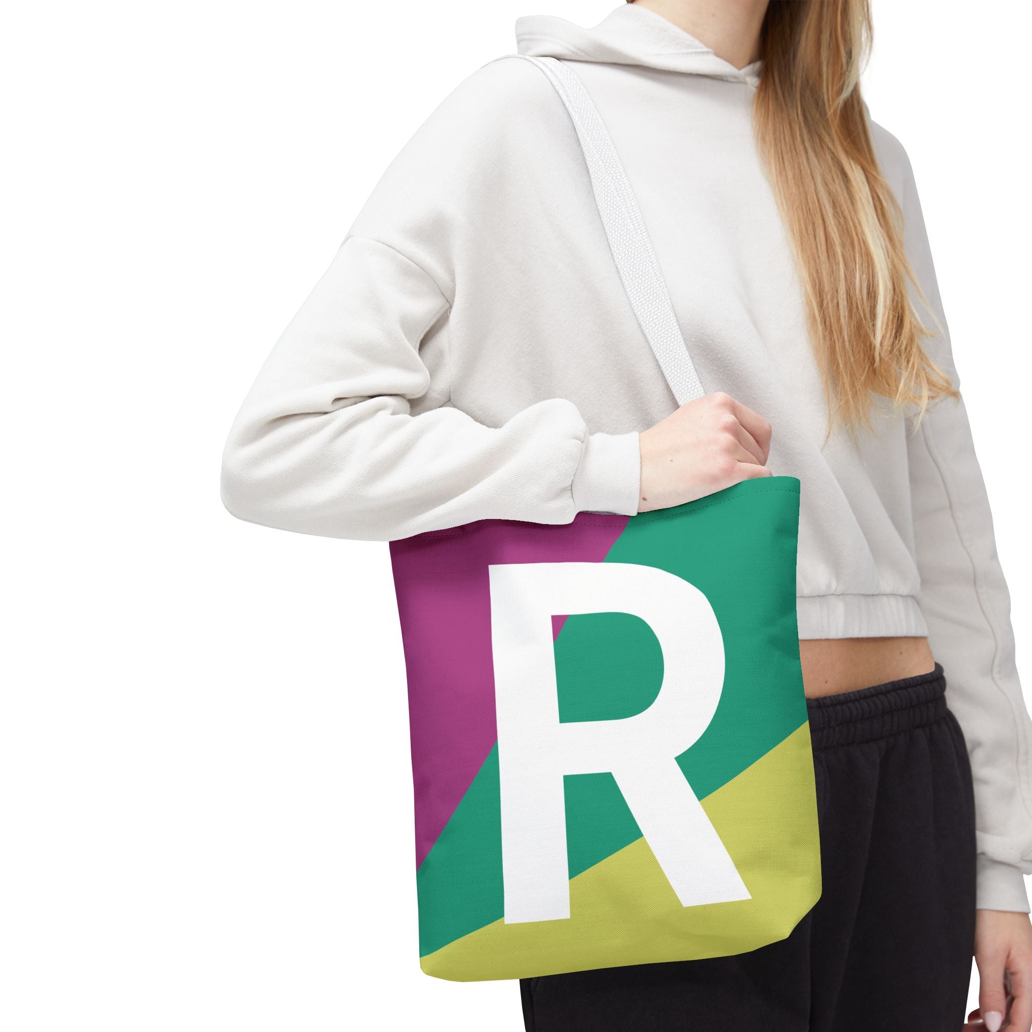 Monogram 'R' Colorblock Tote Bag — Personalized Initial R Shoulder Tote