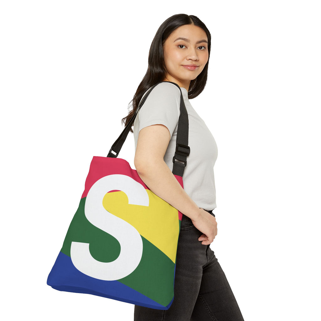 Initial Letter 'S' Colorblock Adjustable Tote Bag — Monogram Alphabet Shoulder Bag