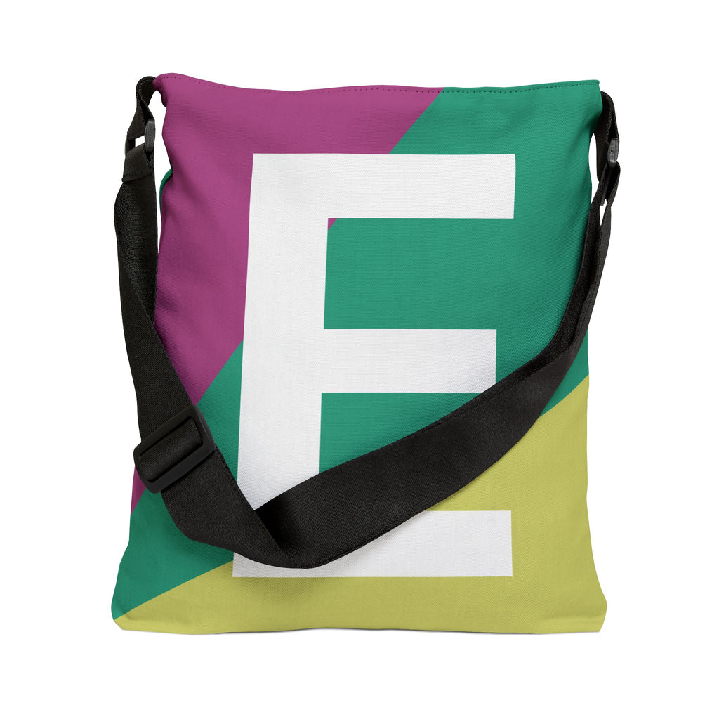 Initial Letter 'E' Colorblock Adjustable Tote Bag — Monogram Alphabet Shoulder Bag